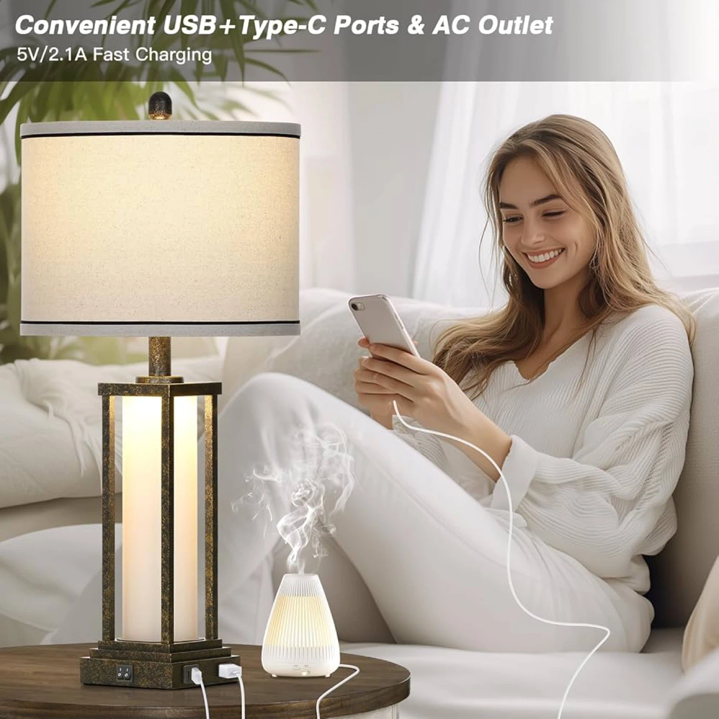 Industrial Bronze Farmhouse Style Table Lamp with USB Ports - photo 4