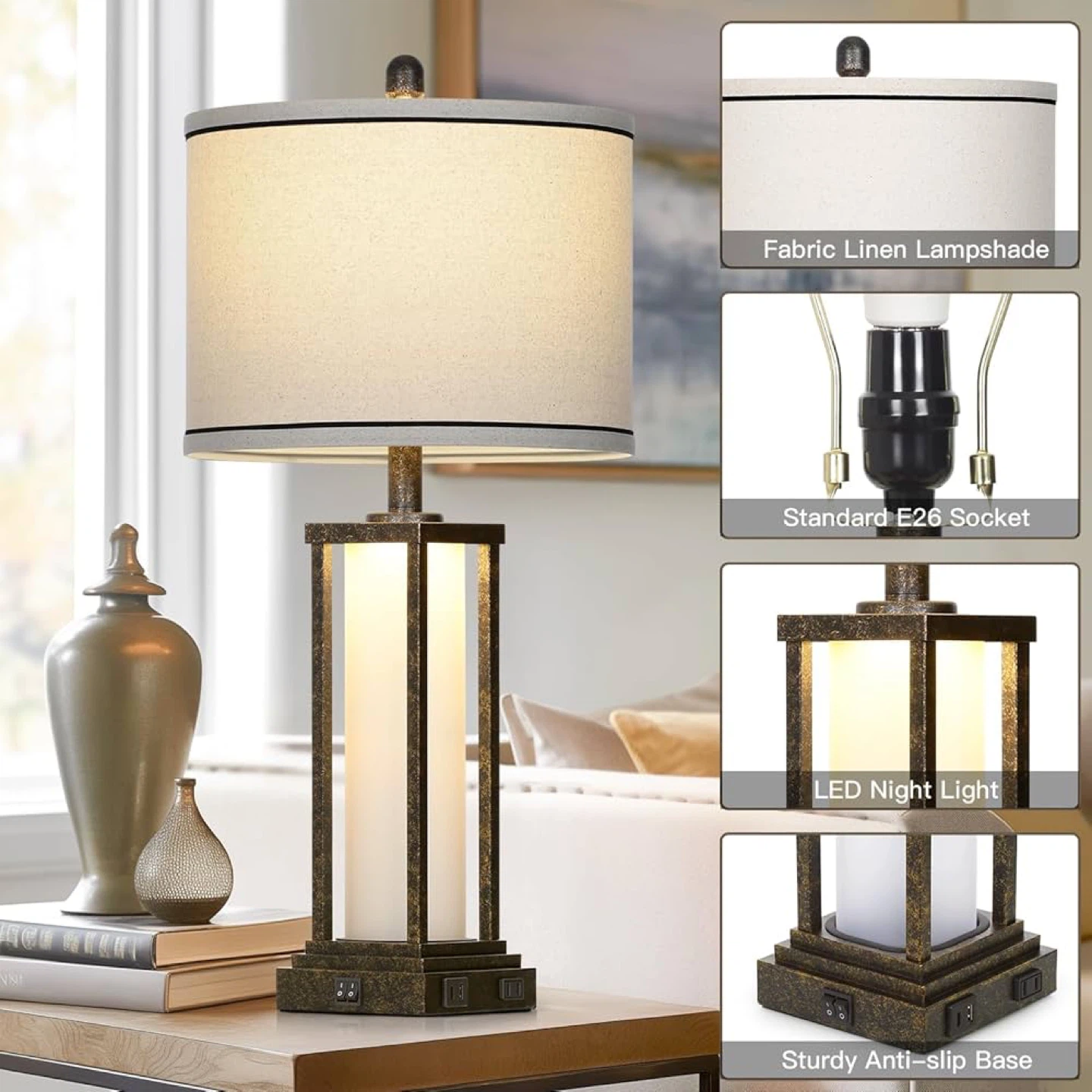 Industrial Bronze Farmhouse Style Table Lamp with USB Ports - photo 5