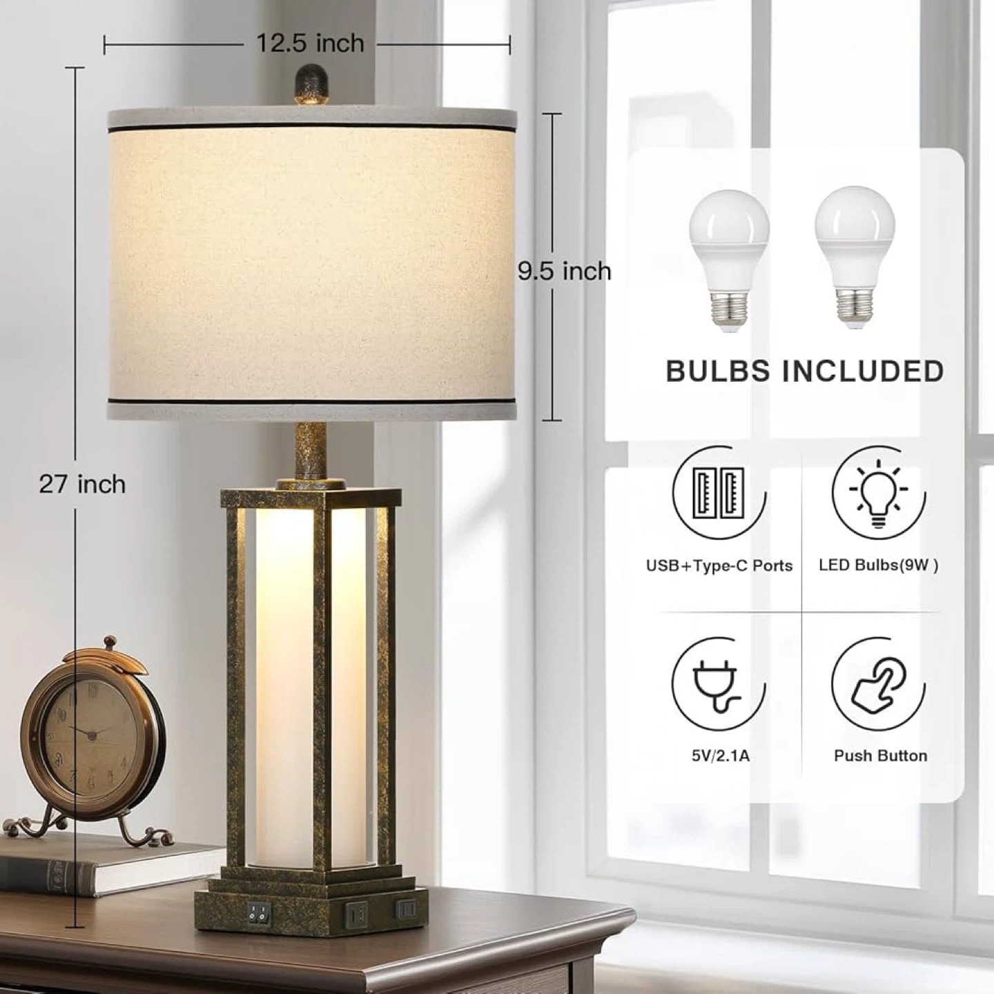 Industrial Bronze Farmhouse Style Table Lamp with USB Ports - photo 2