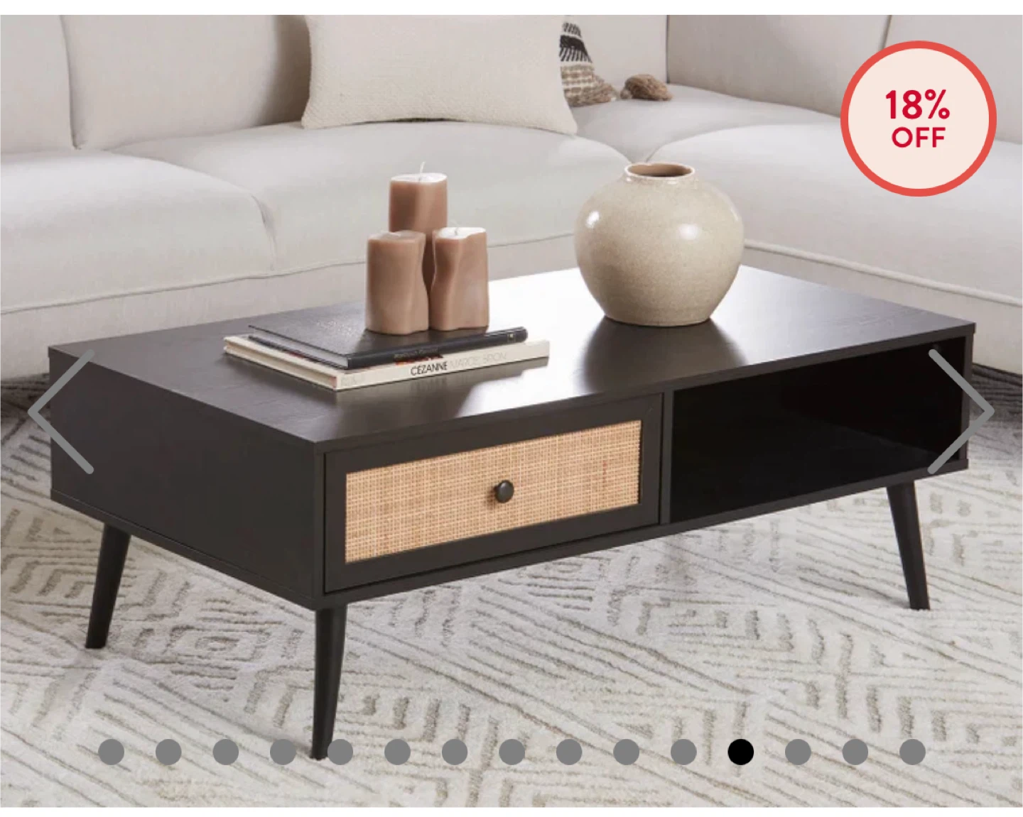 Mid-Century Modern Coffee Table with Rattan Drawer