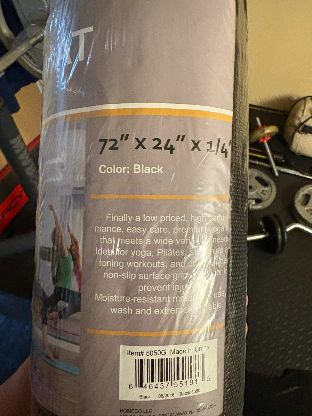 Premium Yoga Mat - 72" x 24" x 1/4" - Black - photo 2