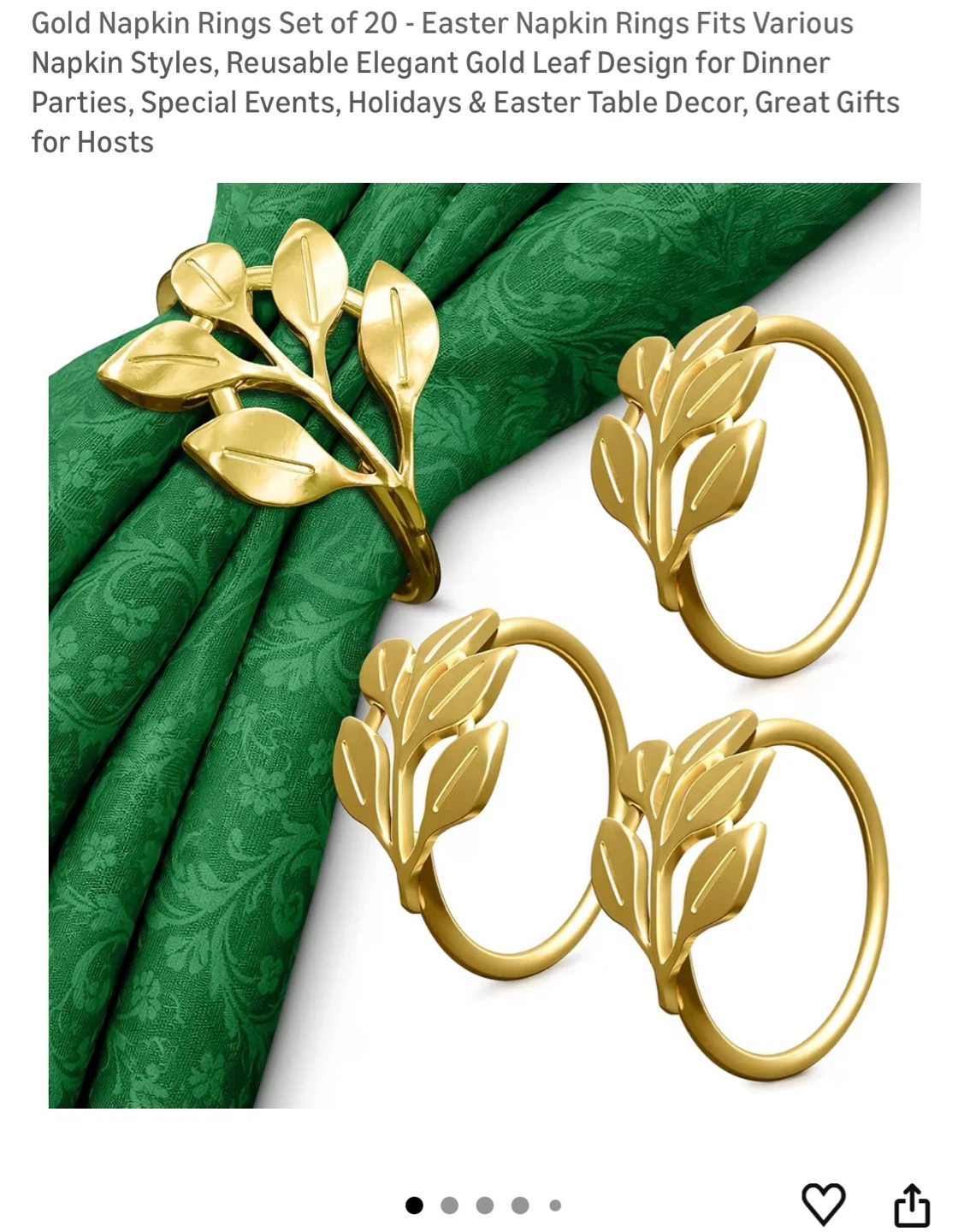 Gold Leaf Napkin Rings - Set of 20