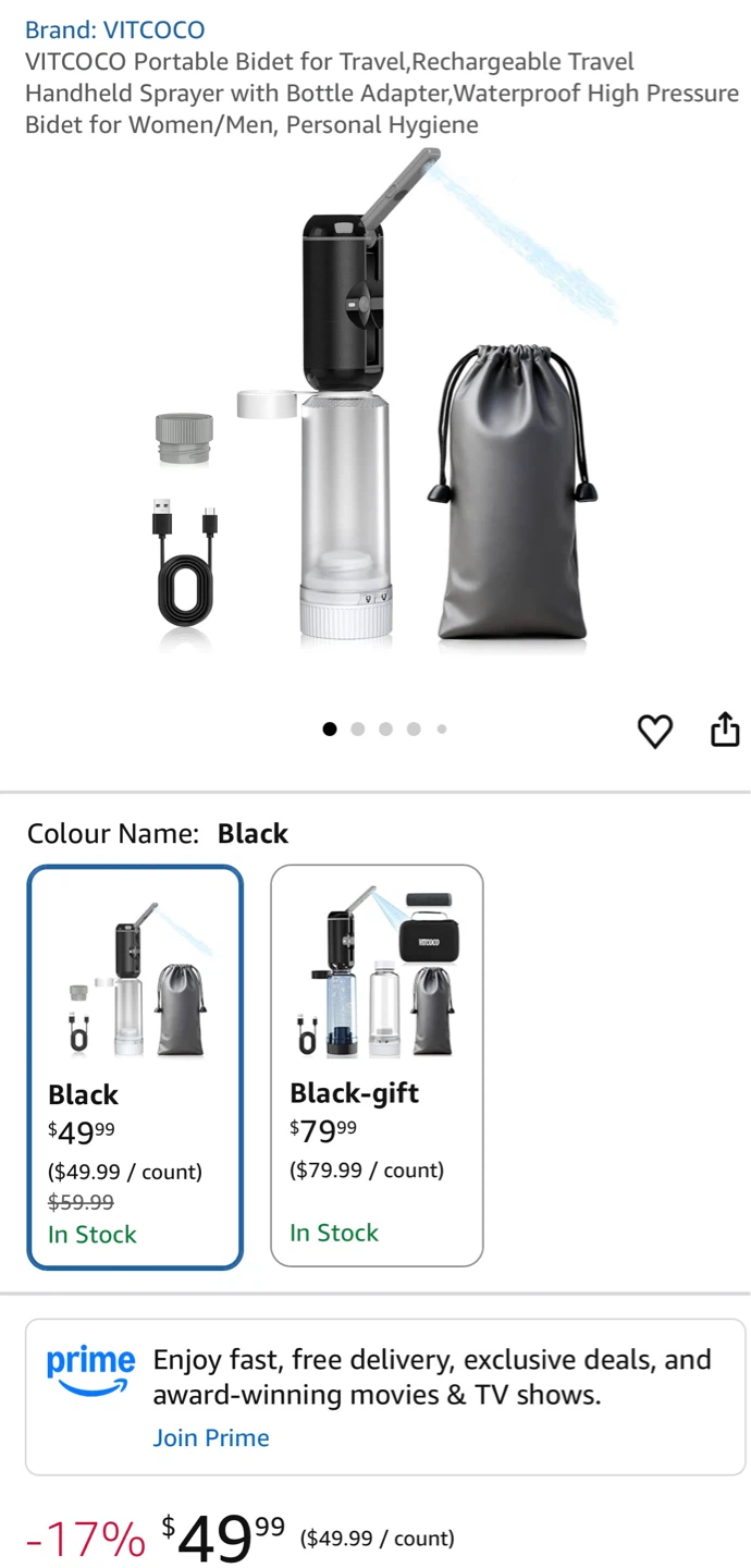 VITCOCO Portable Bidet Sprayer - Black - photo 2