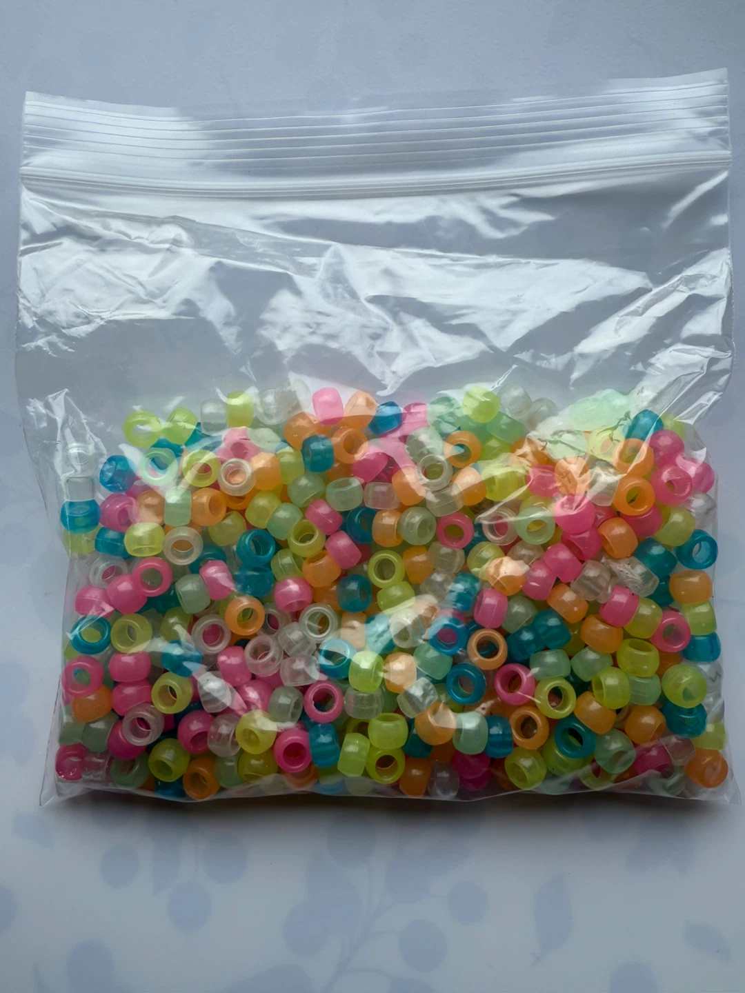 Bag of neon pony beads - glow in the dark