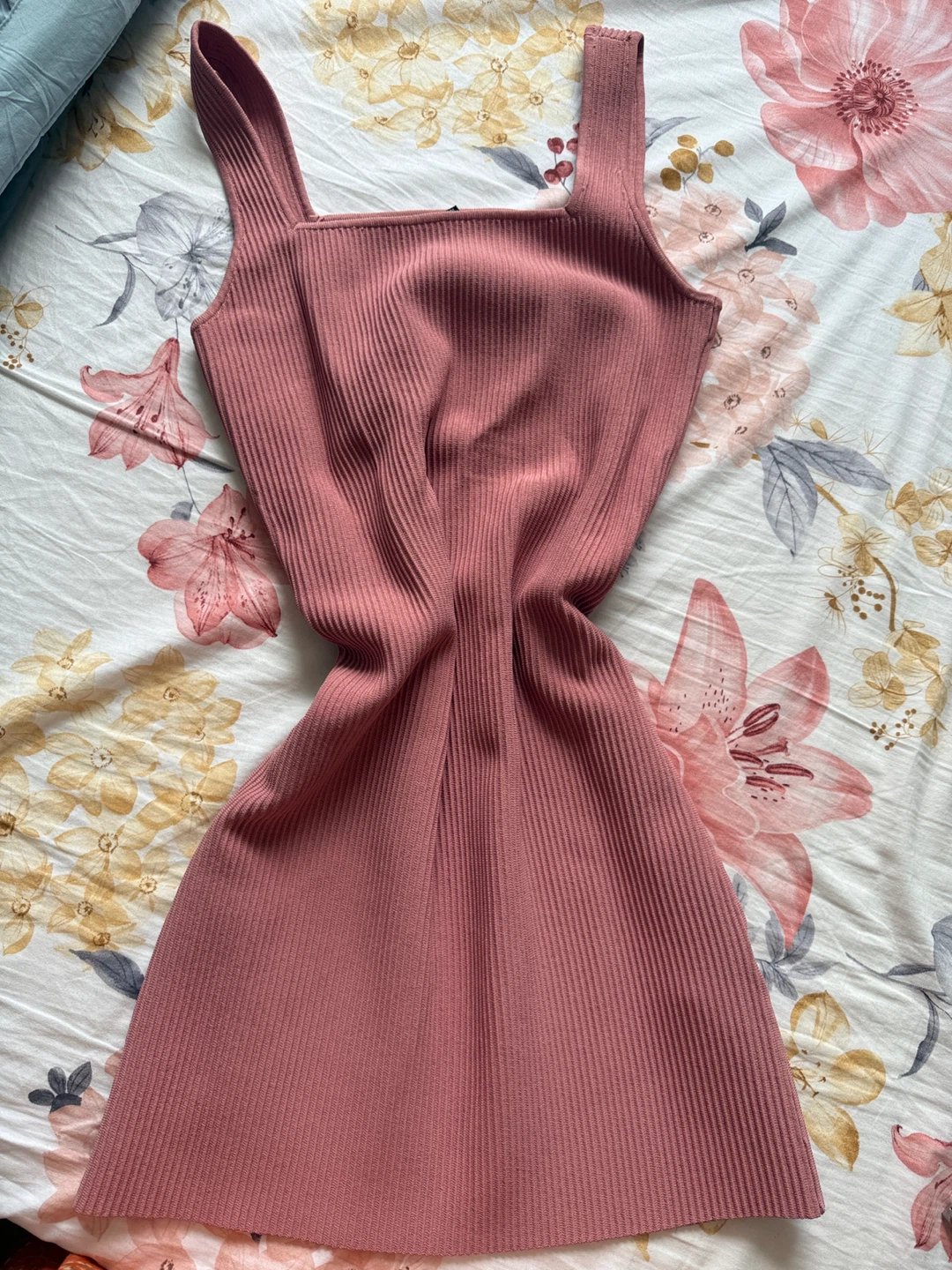 Forever 21 Ribbed Knit Square Neck Mini Dress - Pink, Size L