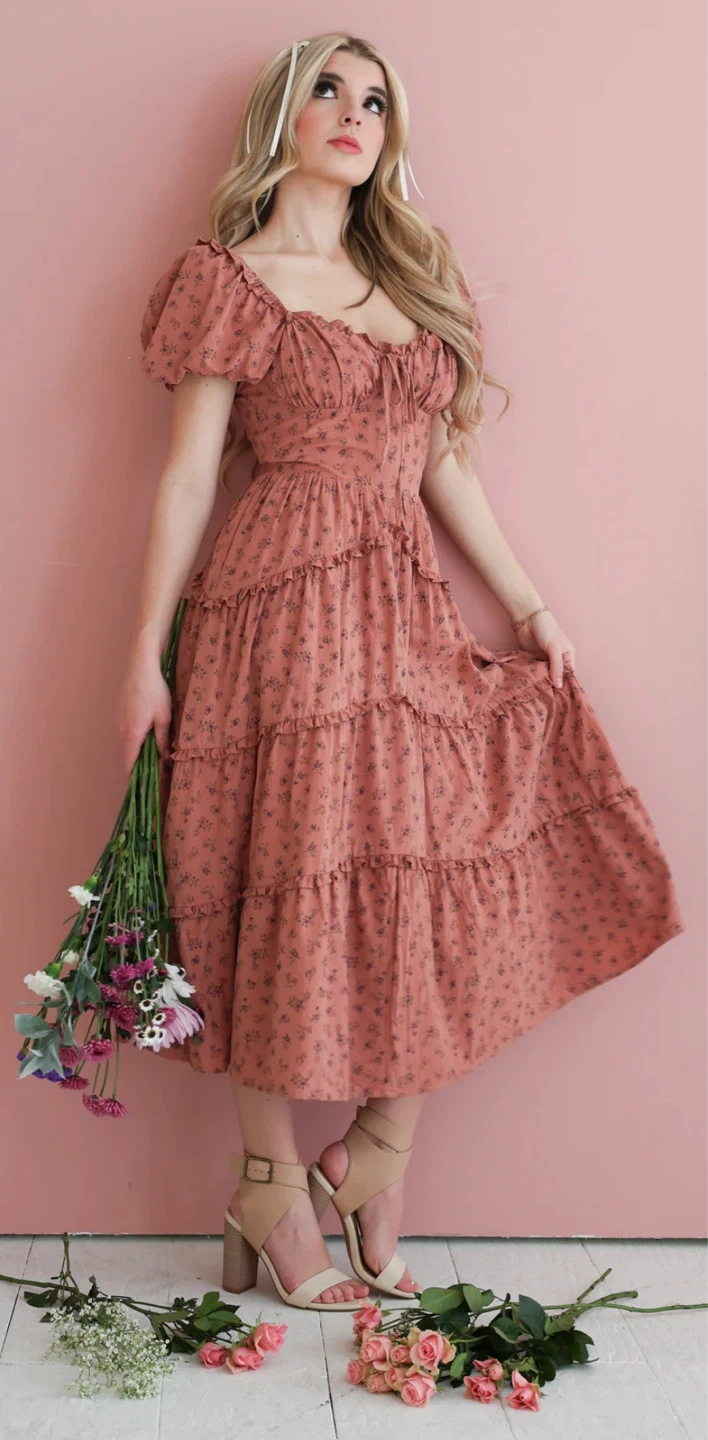 Floral print ruffle Tiered Midi Dress - photo 2