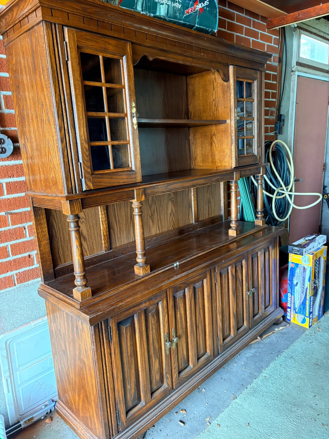 Oak Wood China Cabinet with Glass Doors