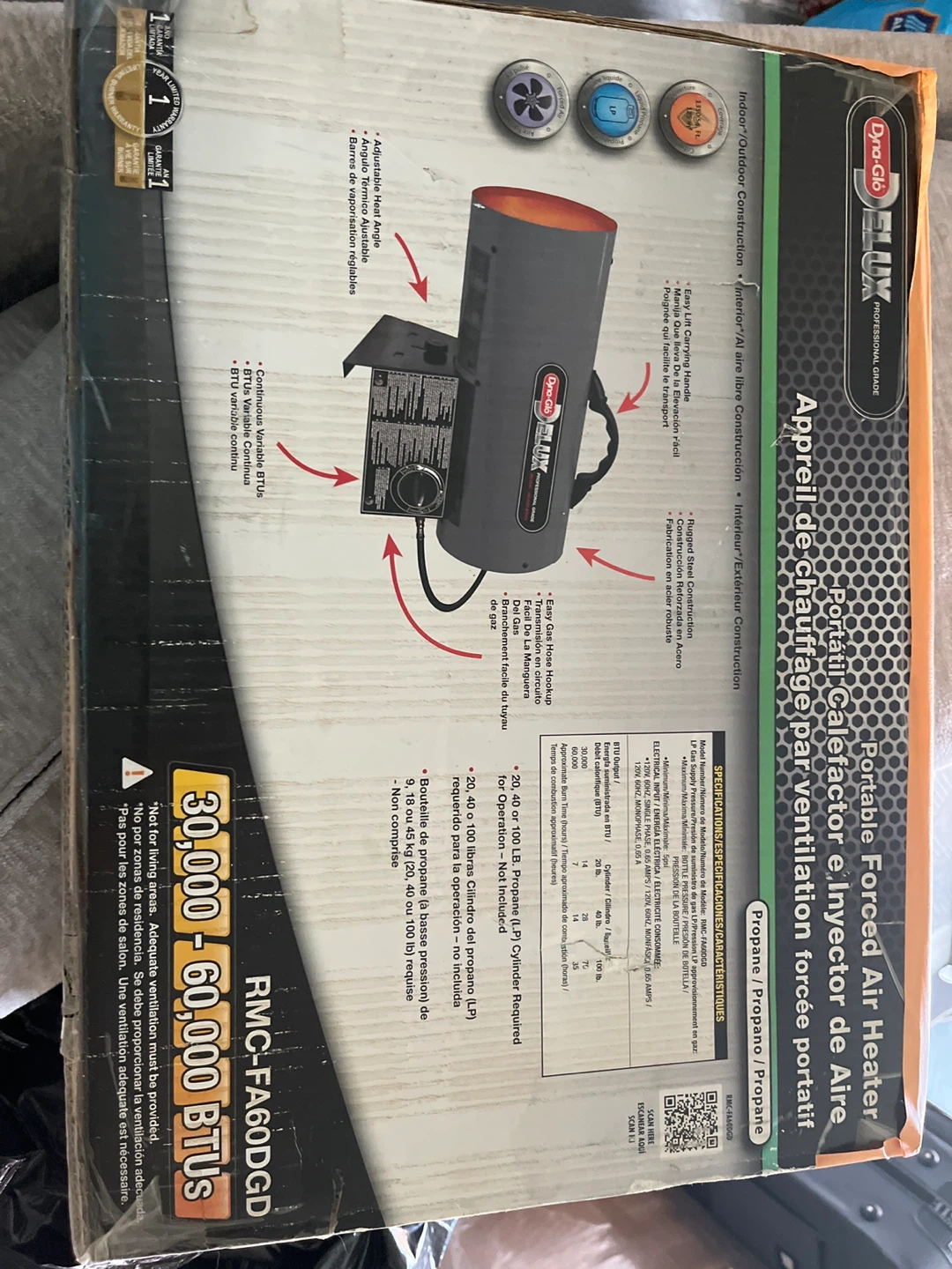 Dyna-Glo Deluxe Portable Forced Air Heater 30,000-60,000 BTUs