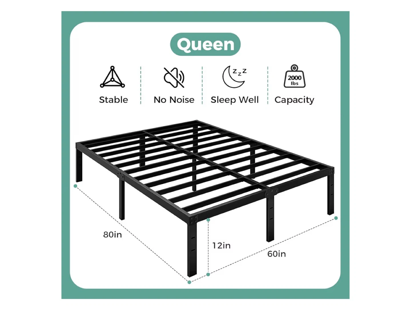 Queen Size Metal Bed Frame - 14 inch - photo 2