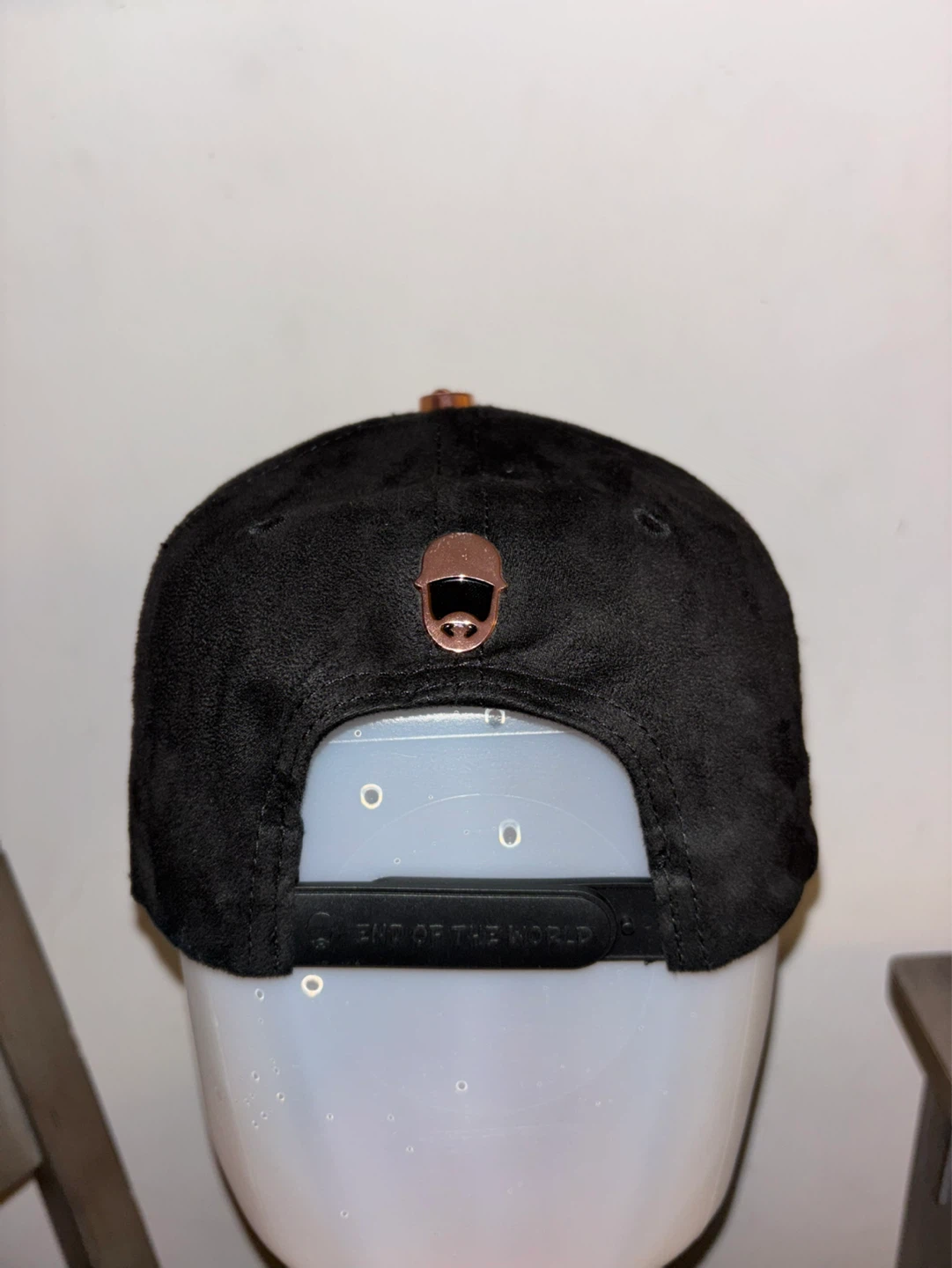 Black Suede Baseball Cap with Rose Gold Skulls - photo 3
