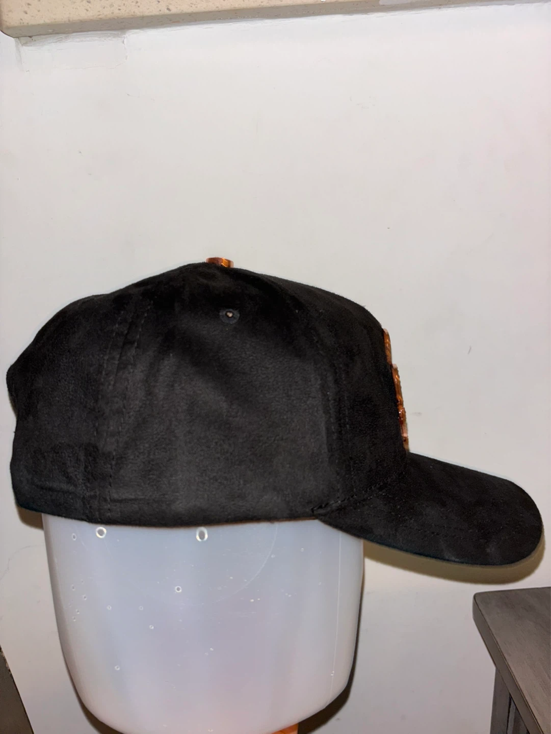 Black Suede Baseball Cap with Rose Gold Skulls - photo 4