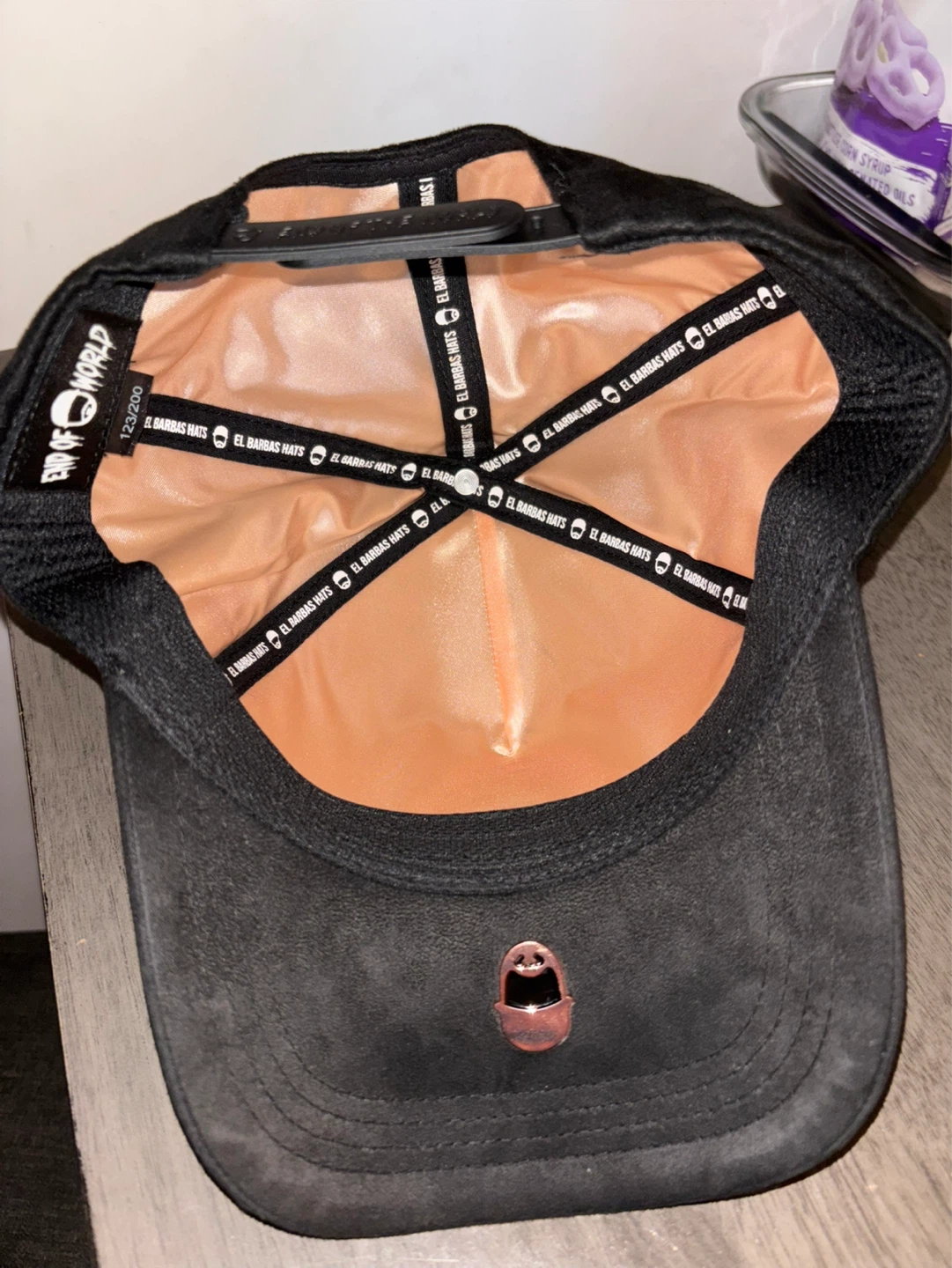 Black Suede Baseball Cap with Rose Gold Skulls - photo 5