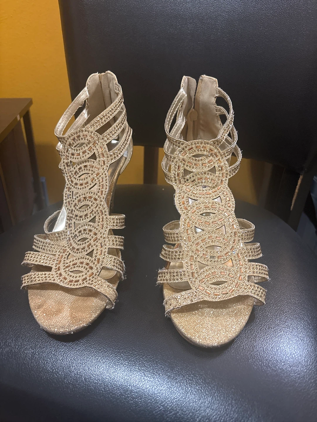 Women's Gold Glitter Embellished Heels
