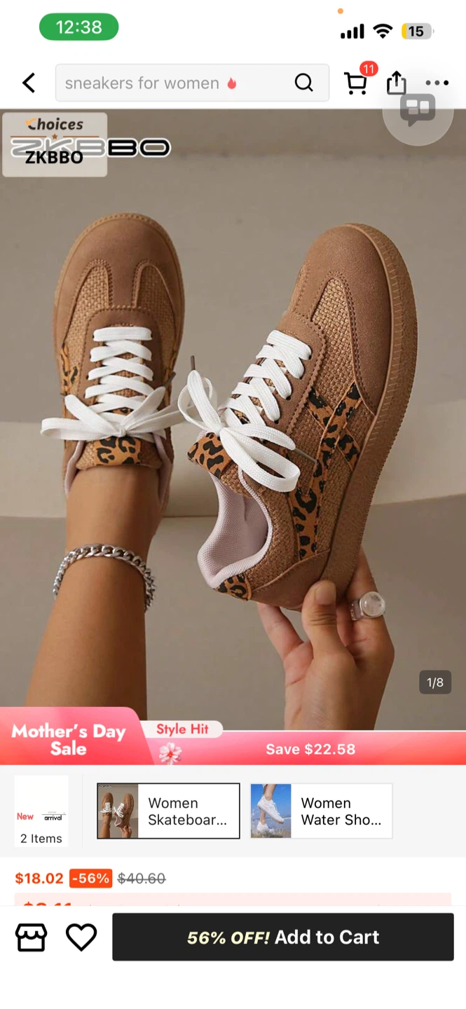 Women's Leopard Print Sneakers - Brown, Size  10 - photo 3