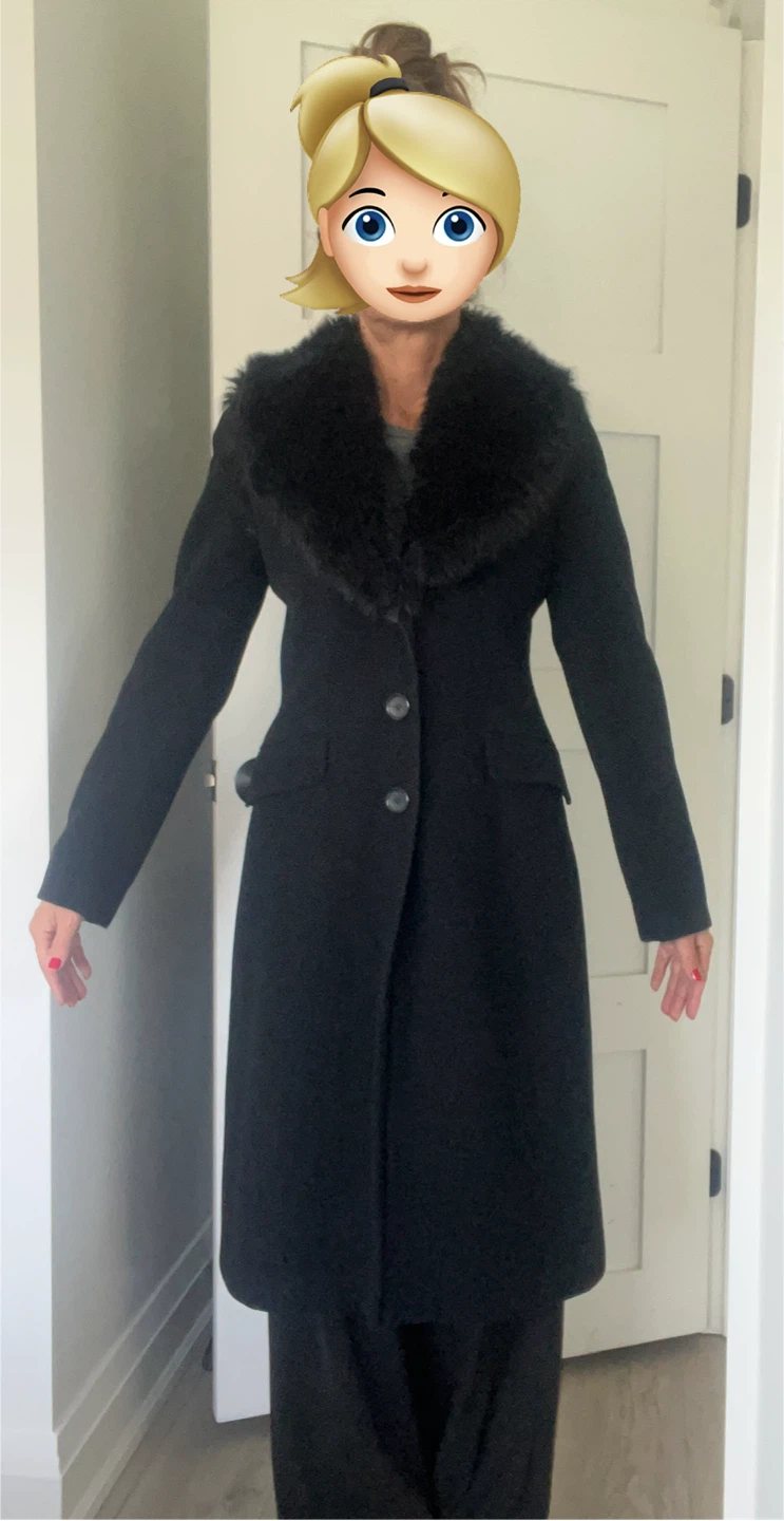 Jam Basic Black Wool Blend Coat with Faux Fur Collar - Size S