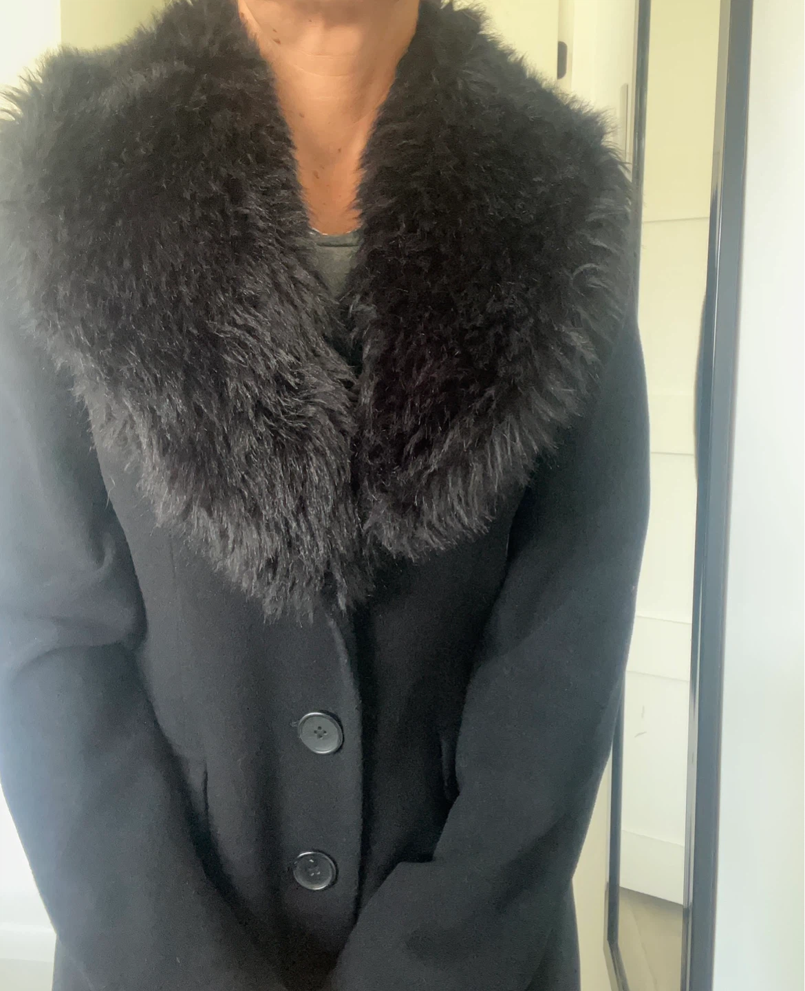 Jam Basic Black Wool Blend Coat with Faux Fur Collar - Size S - photo 2