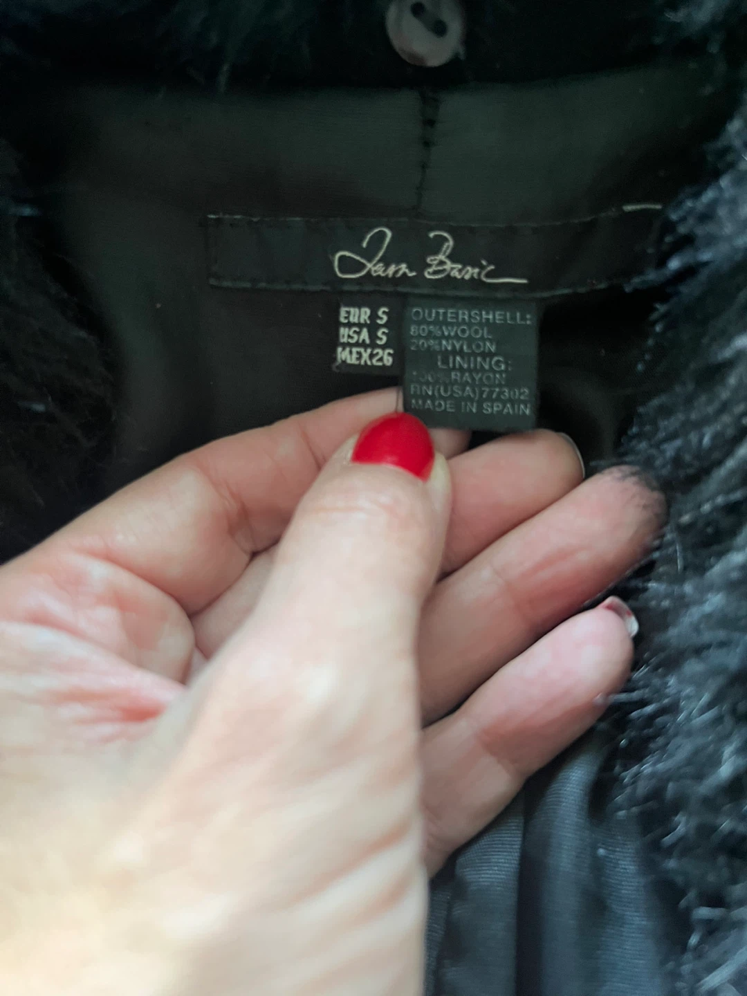 Jam Basic Black Wool Blend Coat with Faux Fur Collar - Size S - photo 4