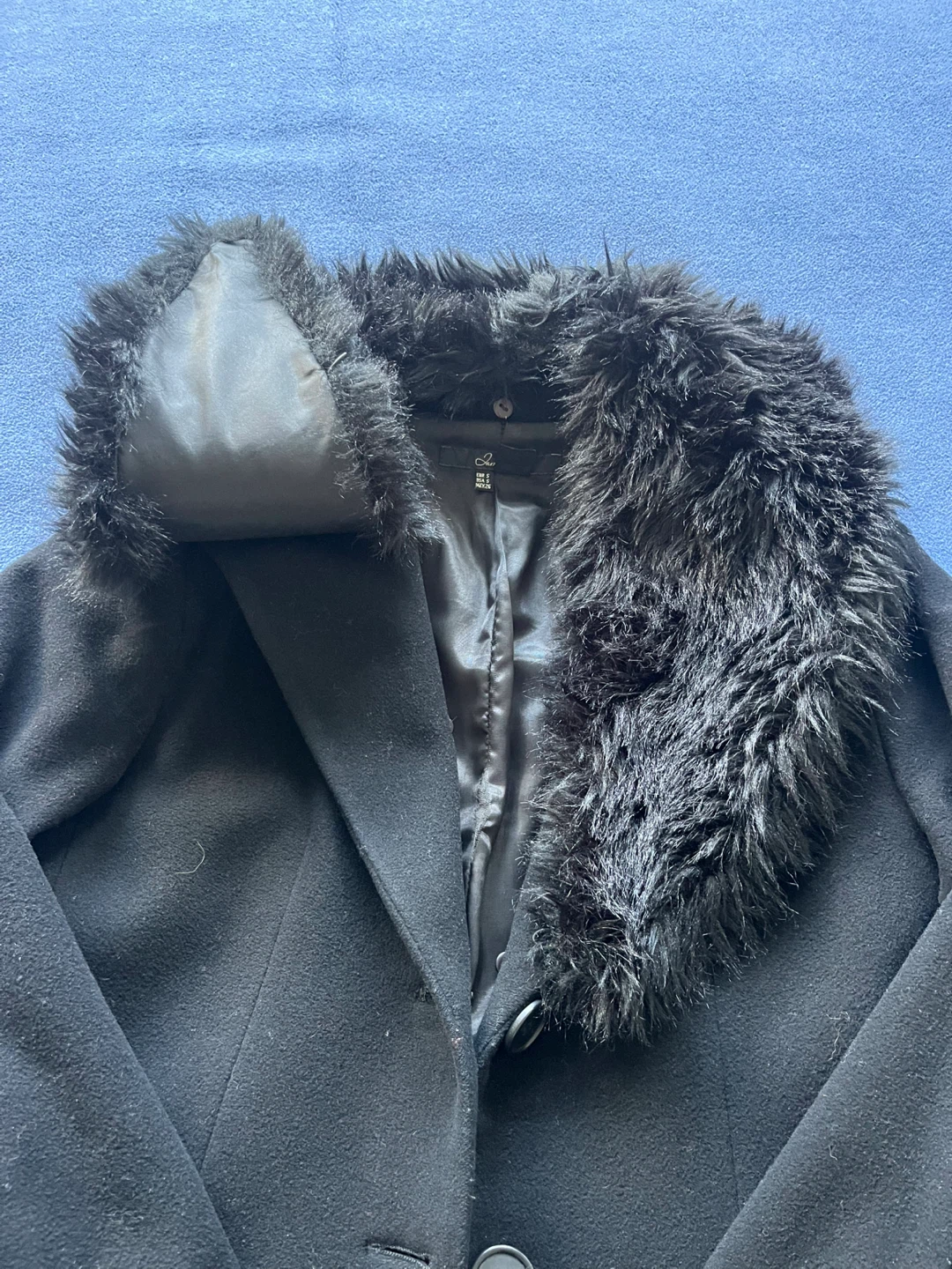Jam Basic Black Wool Blend Coat with Faux Fur Collar - Size S - photo 5