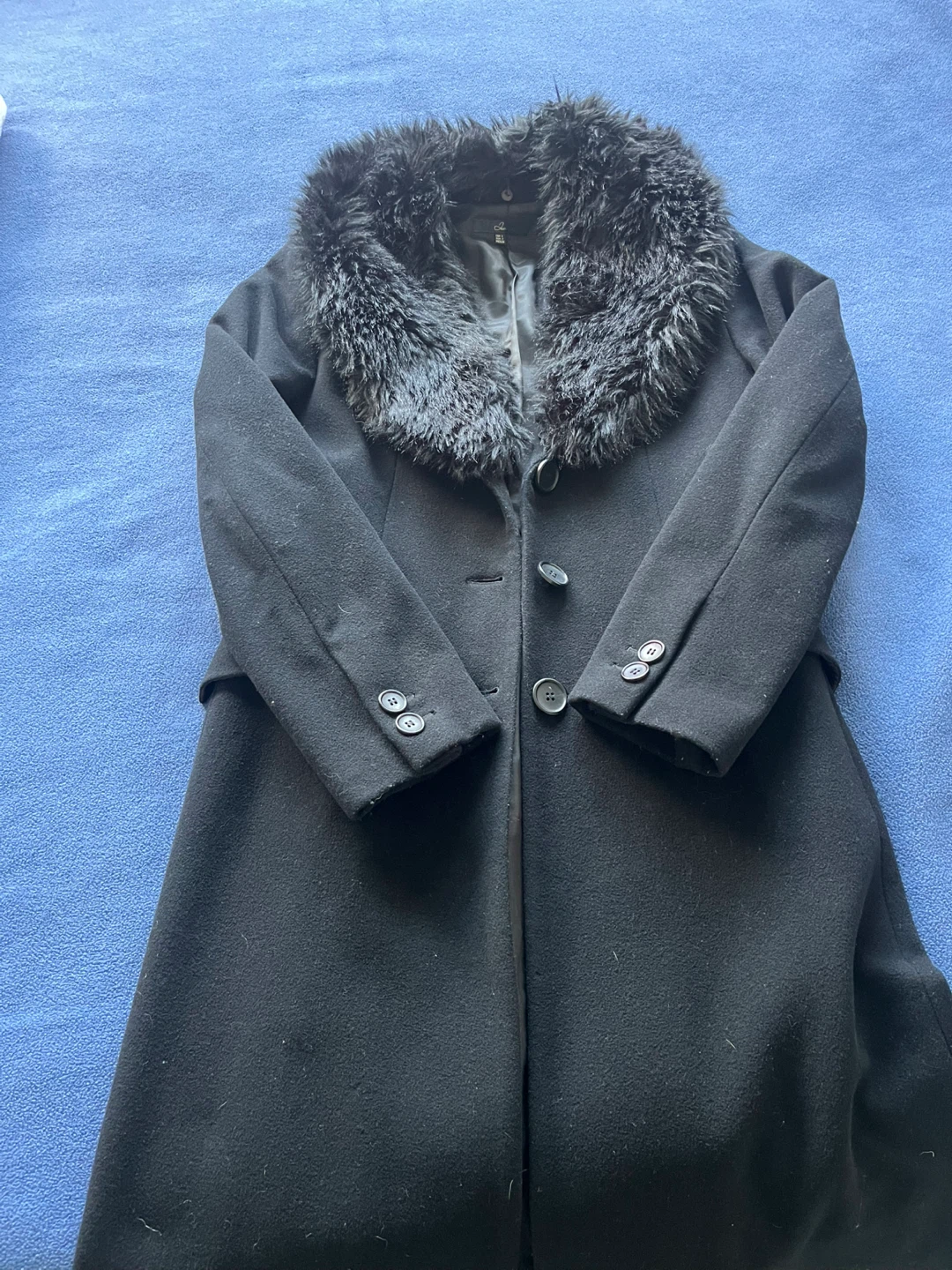 Jam Basic Black Wool Blend Coat with Faux Fur Collar - Size S - photo 3