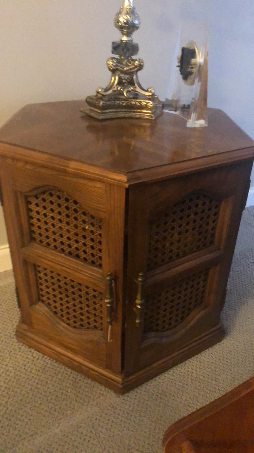Wooden End Table with Cane Inserts