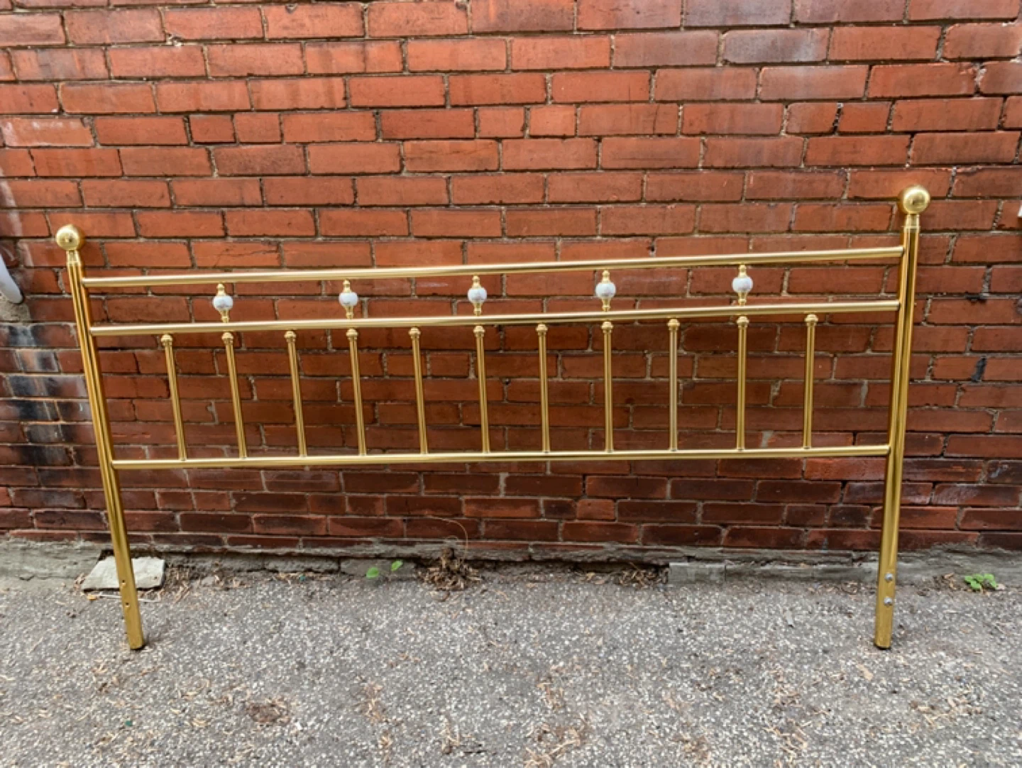 Brass Metal Headboard with White Accents