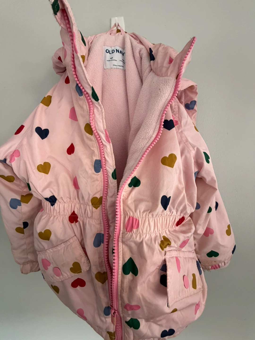 Mint Condition- Old Navy Pink Heart Print Hooded Jacket Girl - photo 2