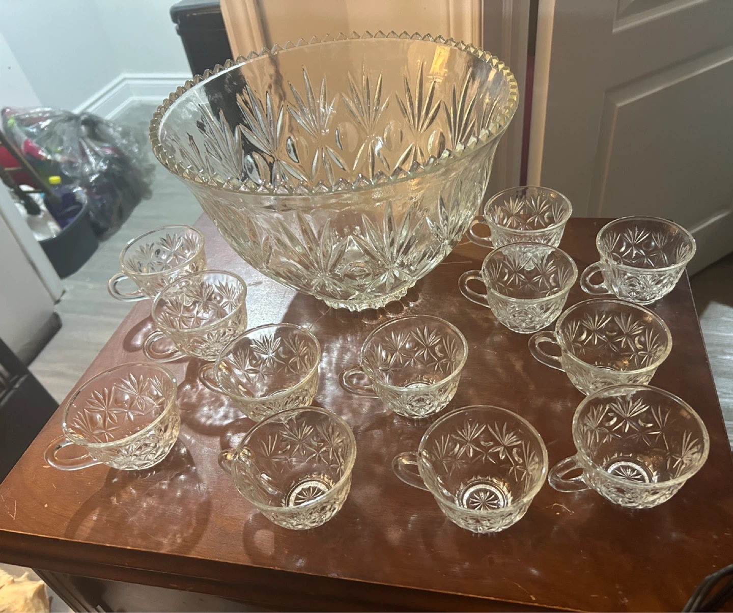 Vintage Hazelware Lexington Pressed Glass Punch Bowl Set