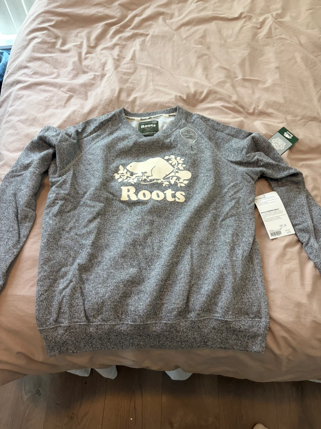 Roots Grey Logo Crewneck Sweatshirt - Size L/G