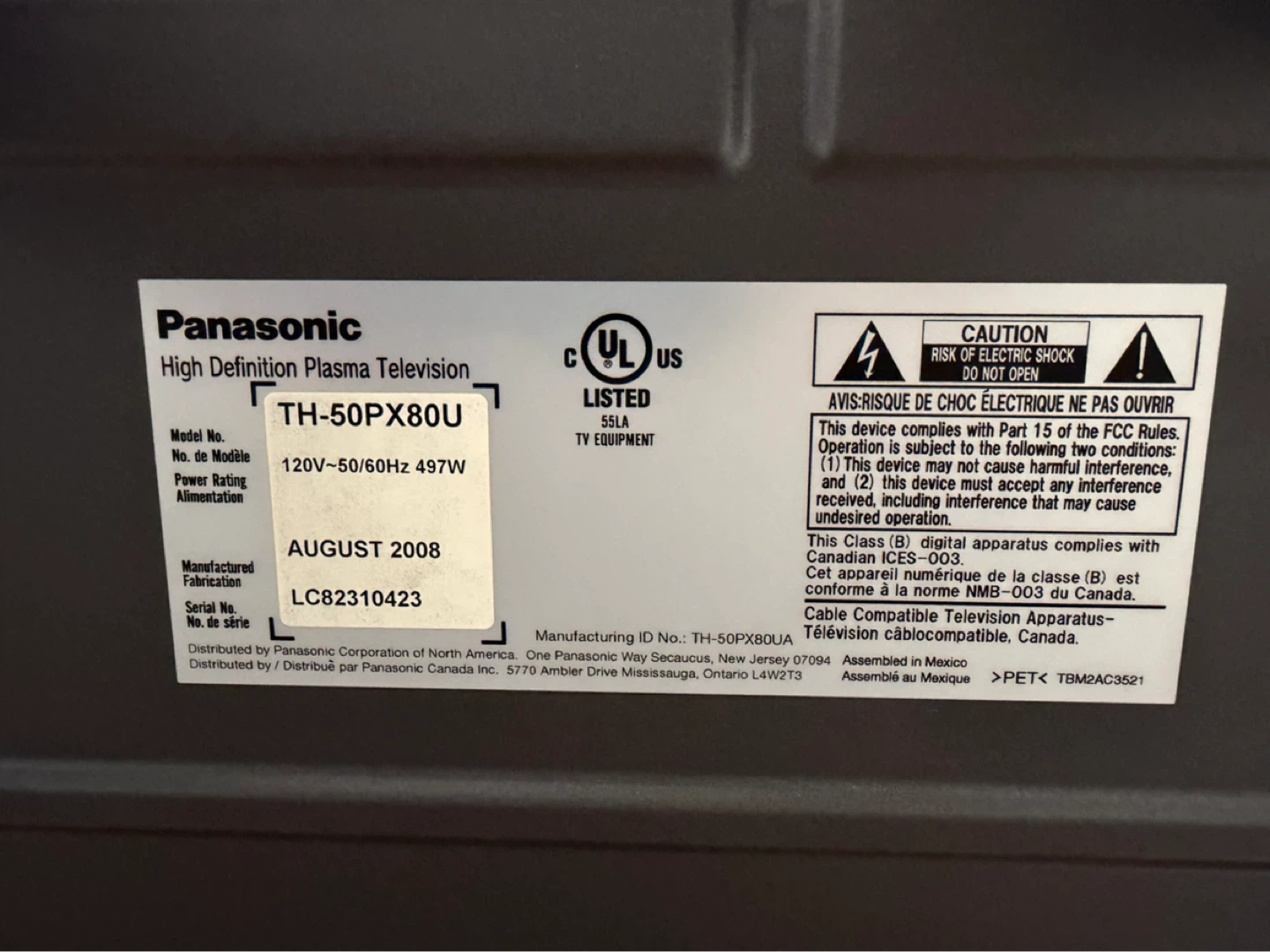 50 inch Panasonic Plasma TV - photo 2