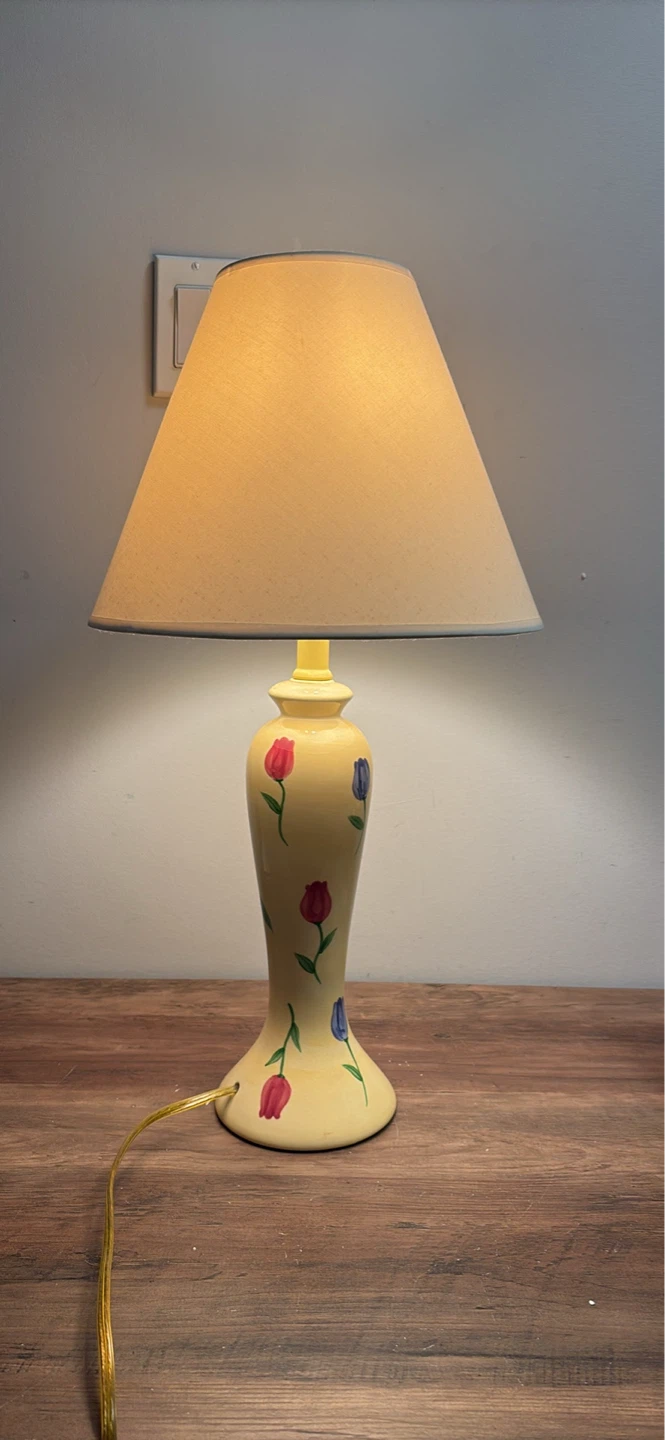 Vintage Yellow Table Lamp with Floral Design
