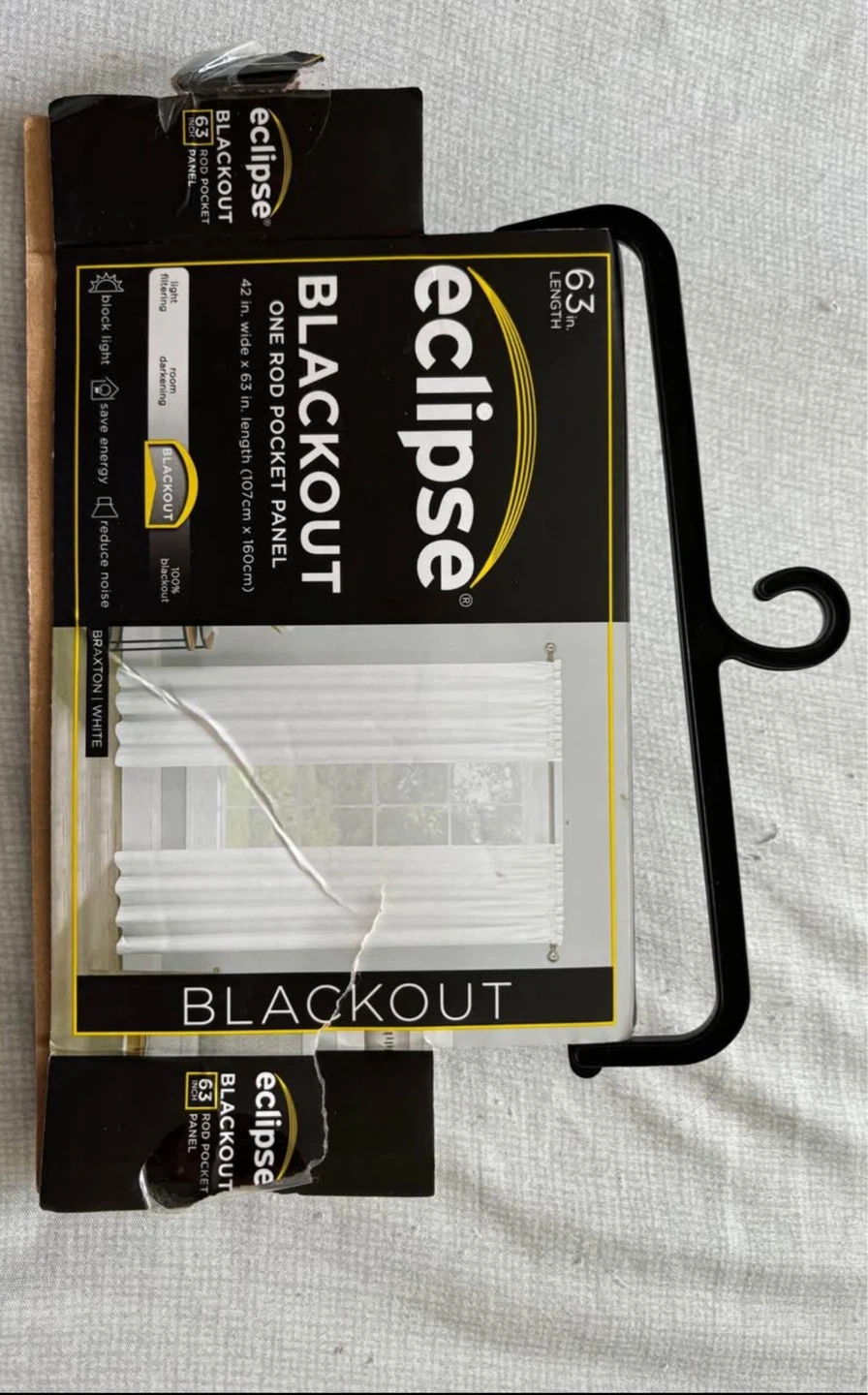 New: Eclipse Blackout Curtain Panel 42" x 63" Braxton White - photo 2