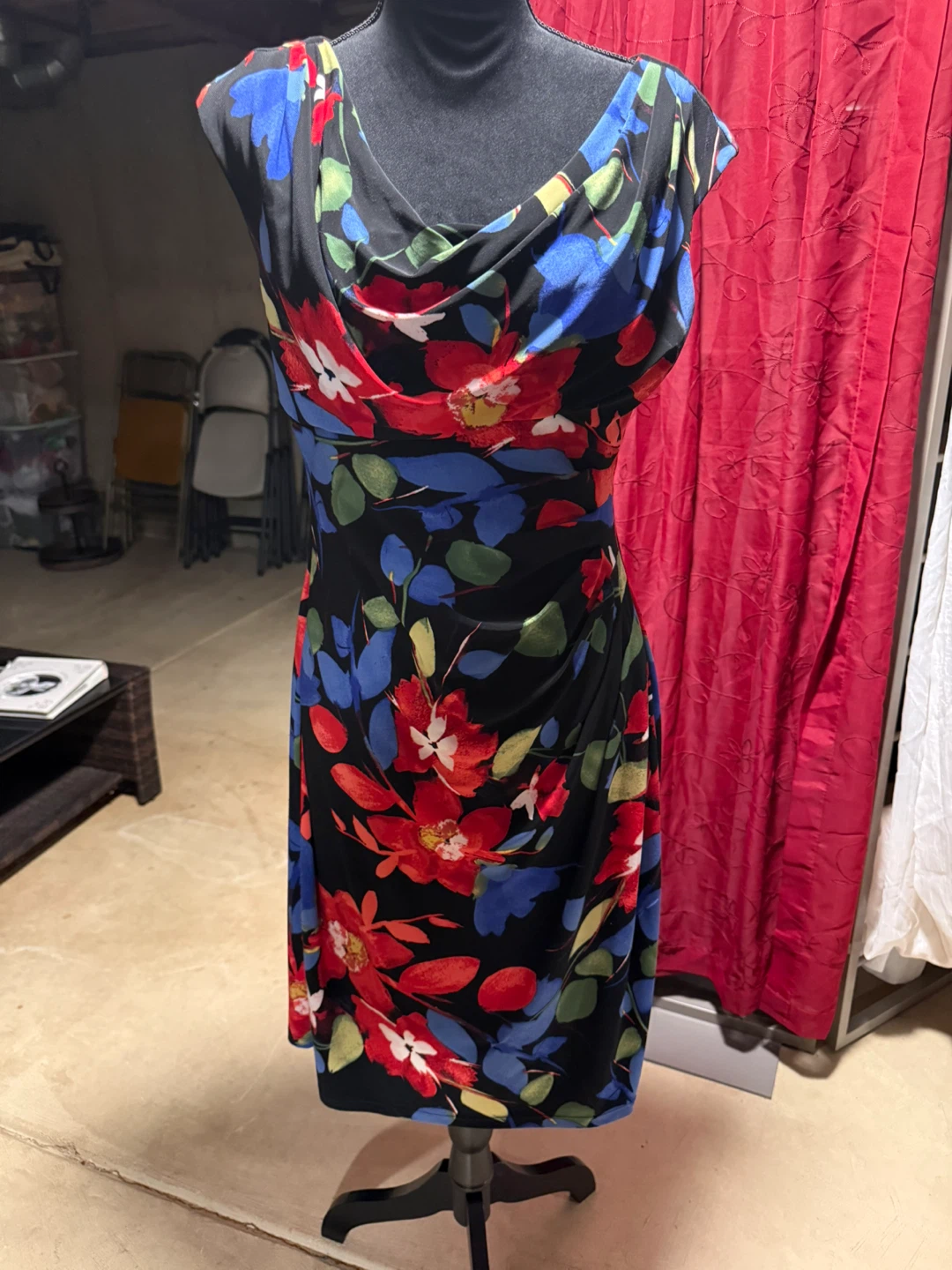 Black Floral Ruched Sheath Dress - photo 2