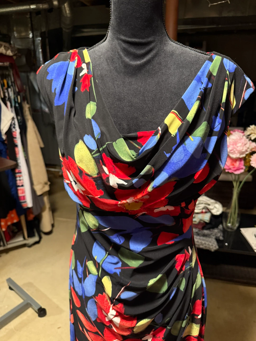 Black Floral Ruched Sheath Dress - photo 5