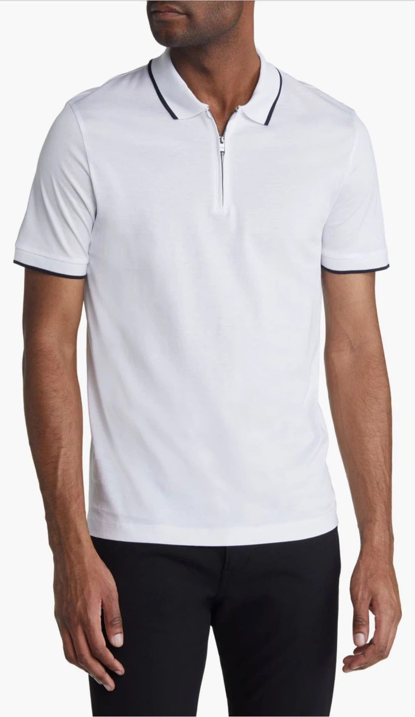 BOSS White Slim Fit Zip Polo Shirt