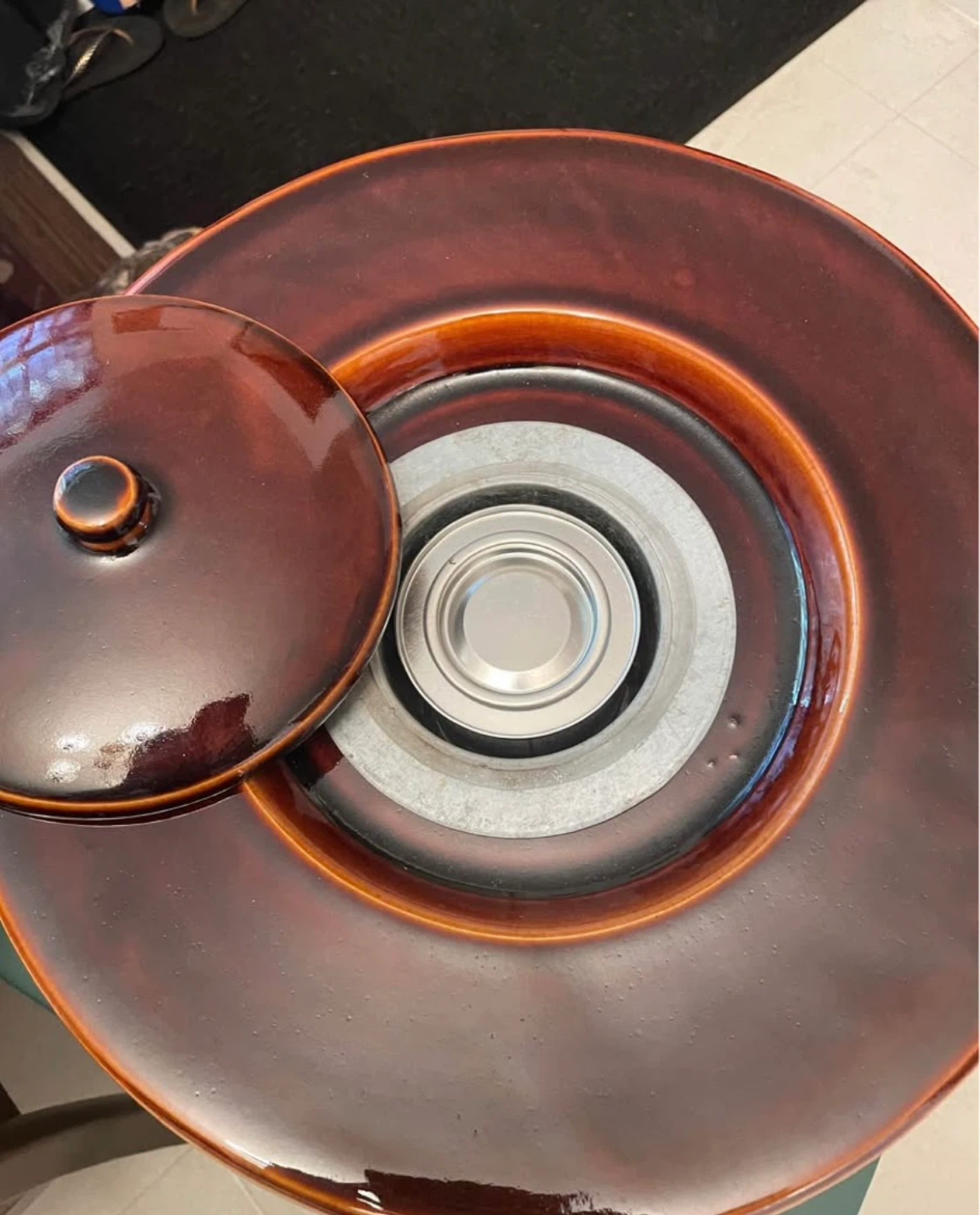 Large Ceramic Pot with Lid with full can of burner fuel - photo 4