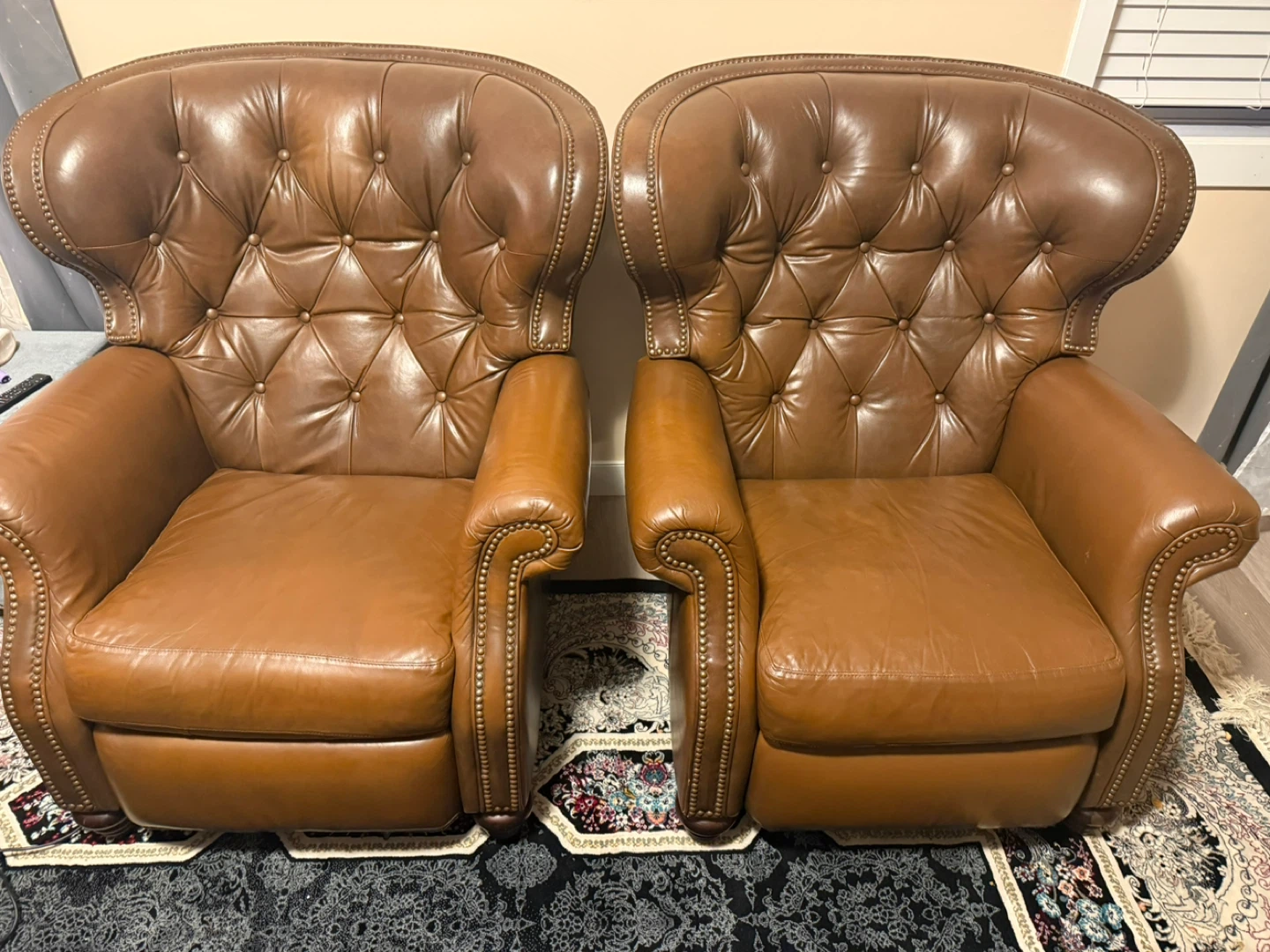 Antique Tufted Accent Chairs (Pair)
