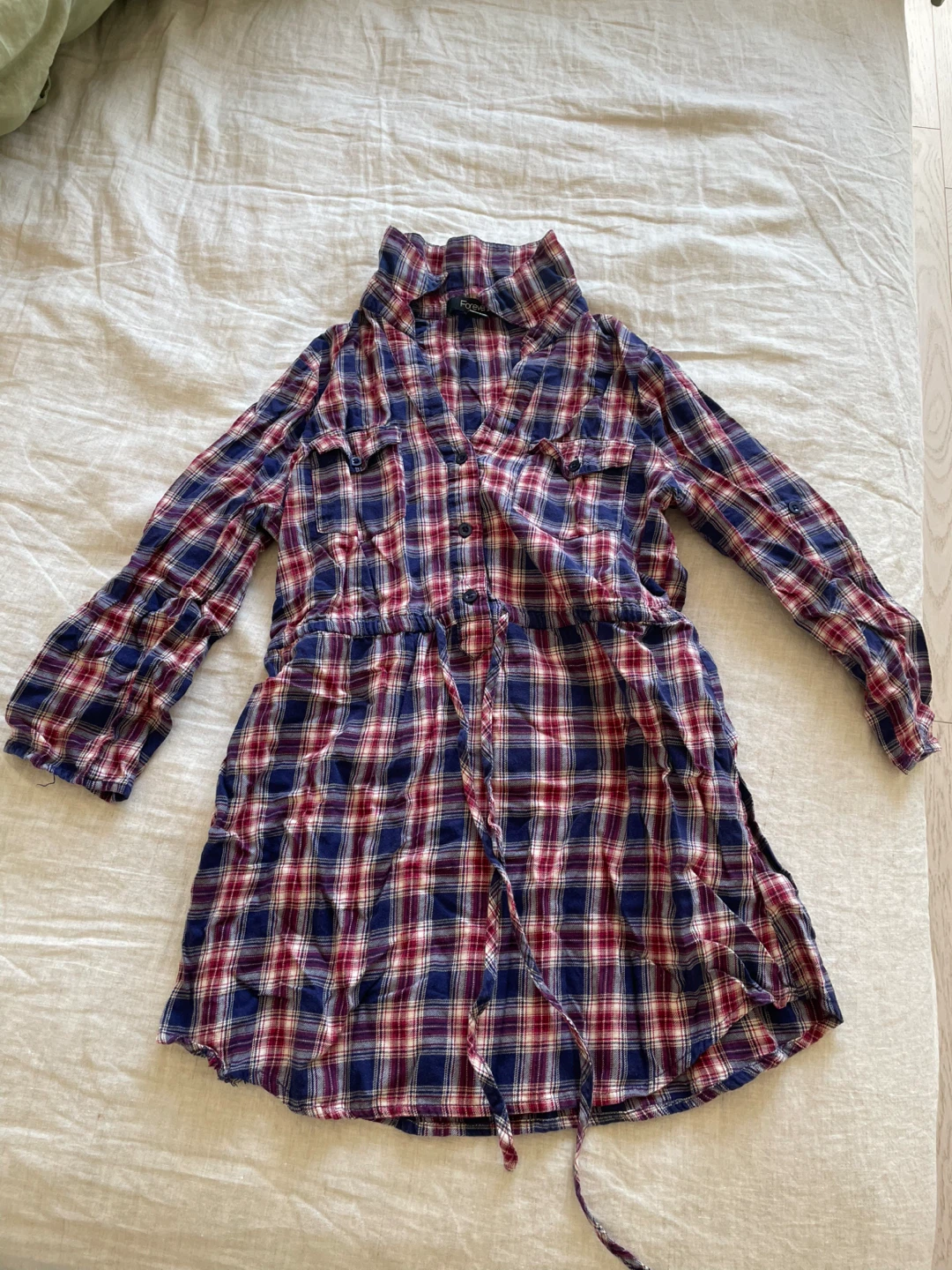 Women's Plaid Flannel Shirt Dress - Size S/M