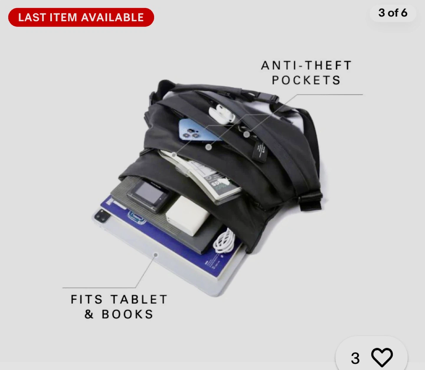 New Black Sling Bag Fits Tablet & Books - photo 5