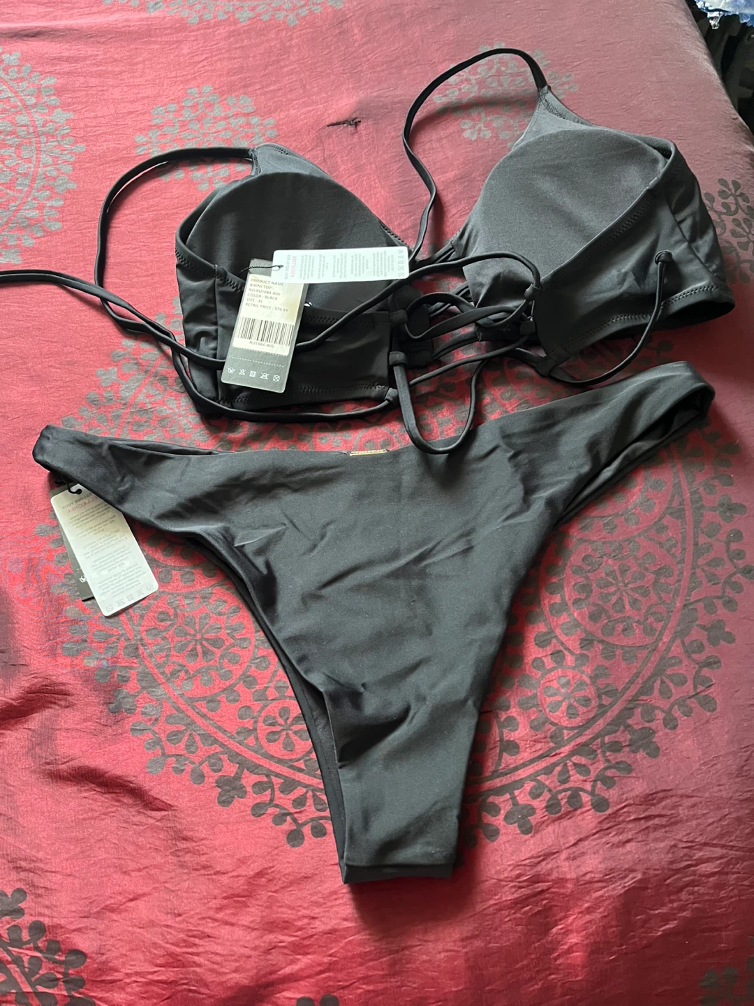 Relleciga Black String Bikini Set size Large/ X -Large