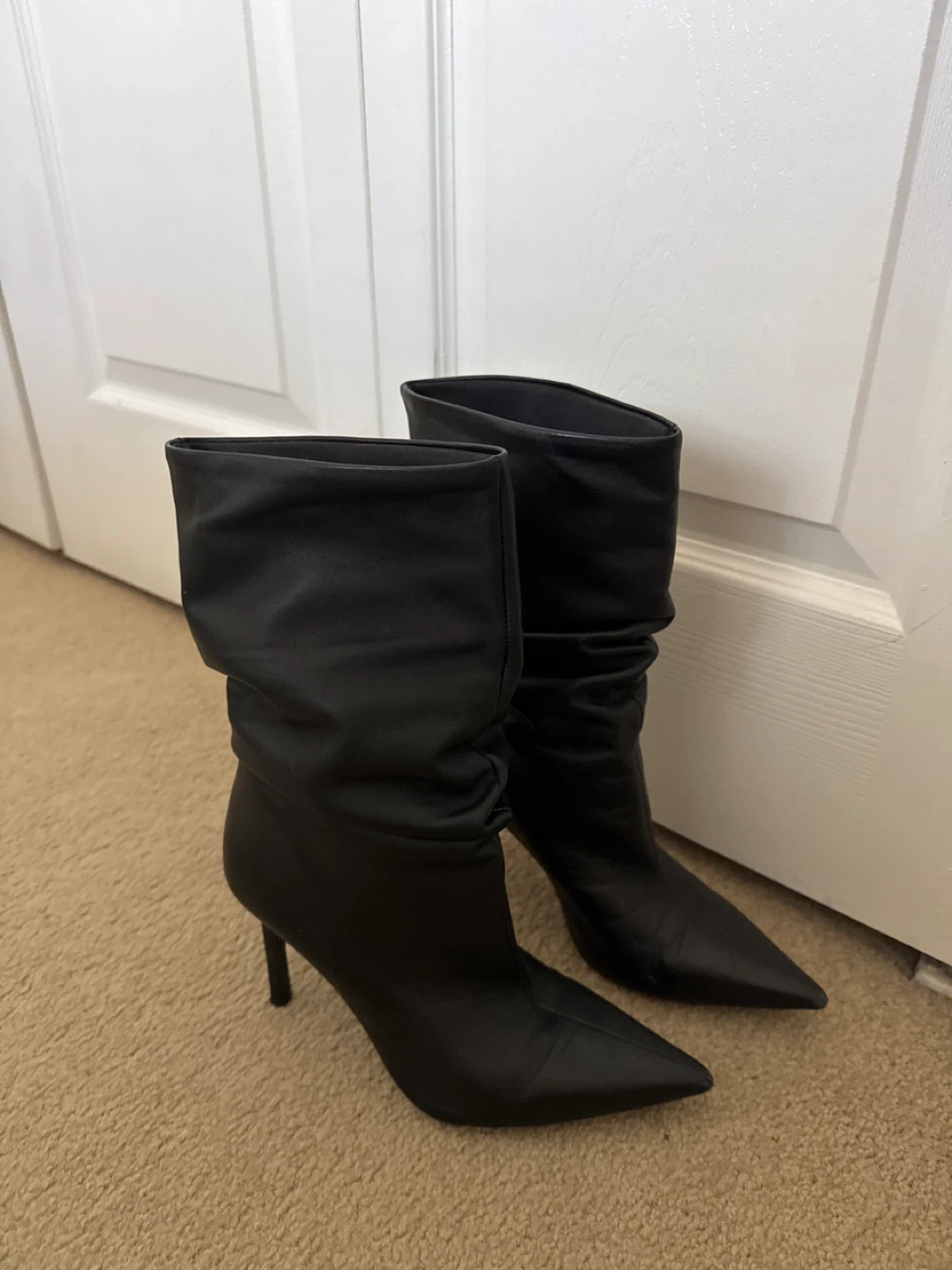 Zara Black Ruched Pointed Toe Stiletto Ankle Boots - photo 2