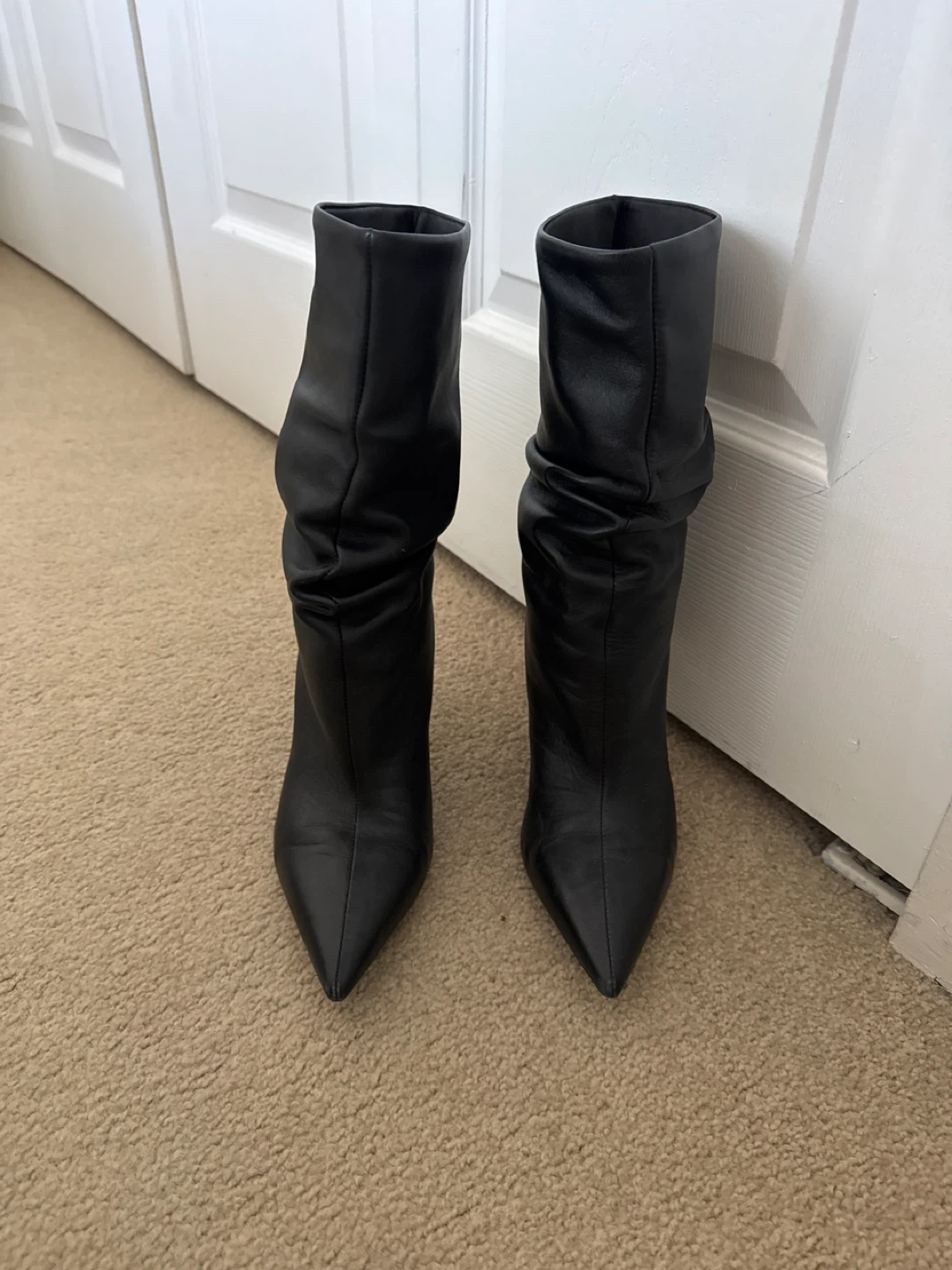 Zara Black Ruched Pointed Toe Stiletto Ankle Boots