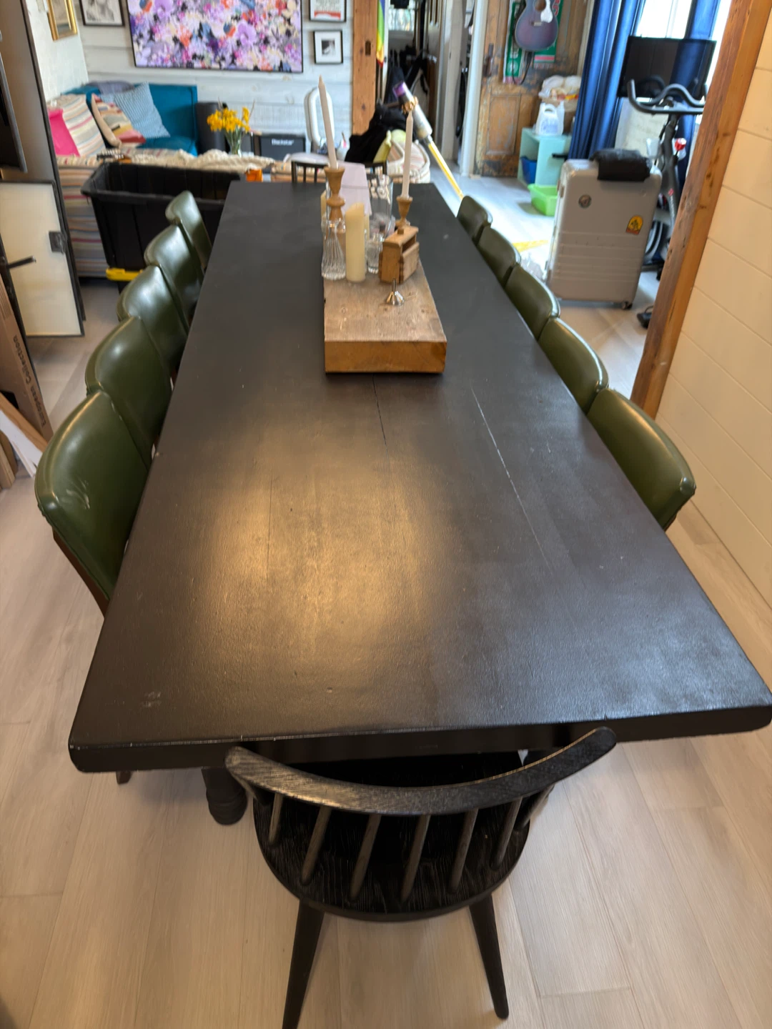 Long Black Dining Table with 10 Chairs
