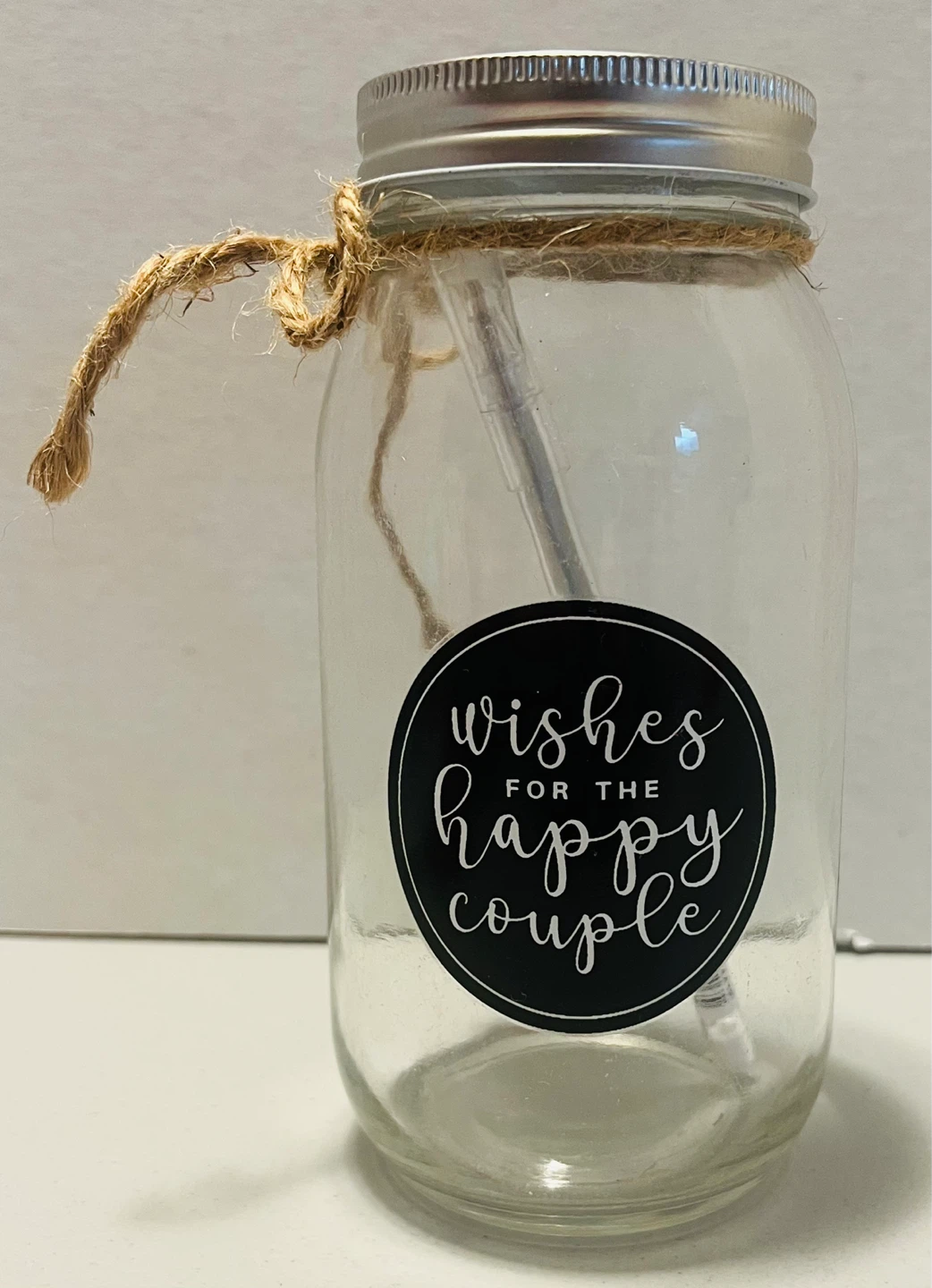Farmhouse “Wishes for the Happy Couple” Mason Jar