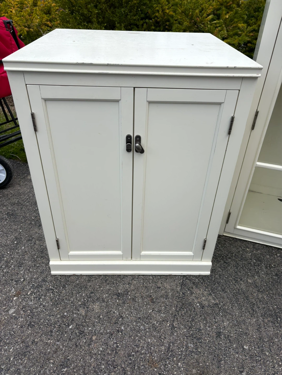 Pottery barn White Display Cabinet with Glass Doors and Drawer
