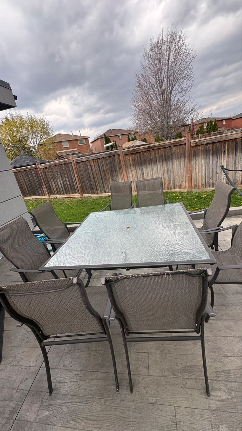 Glass Top Patio Dining Set with 6 Chairs