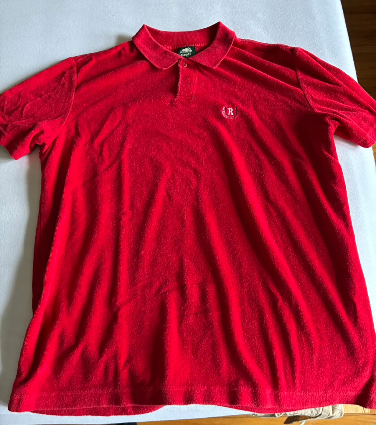 ROOTS vintage polo shirt T-shirt red terry cloth R letter logo - photo 3