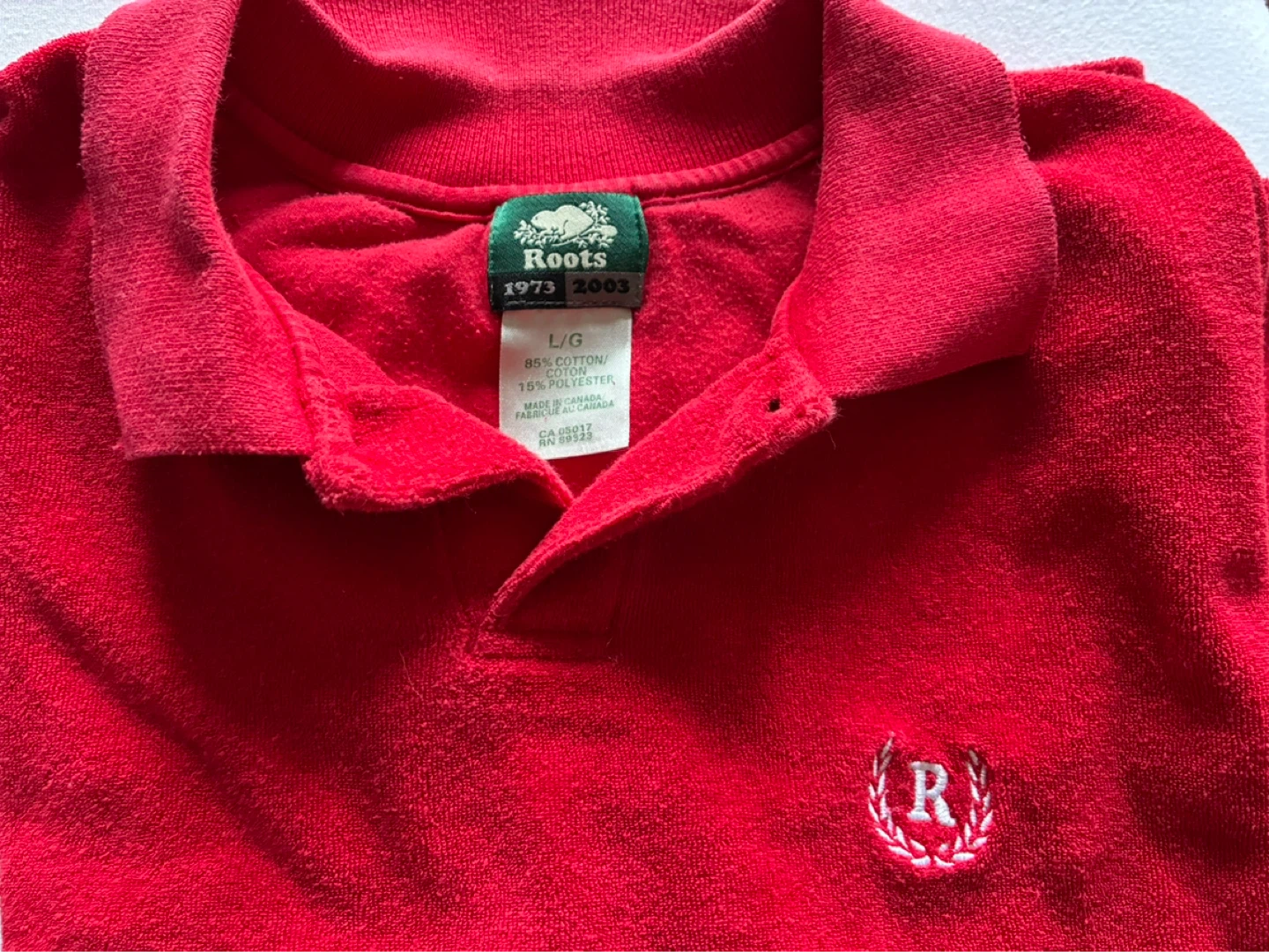 ROOTS vintage polo shirt T-shirt red terry cloth R letter logo