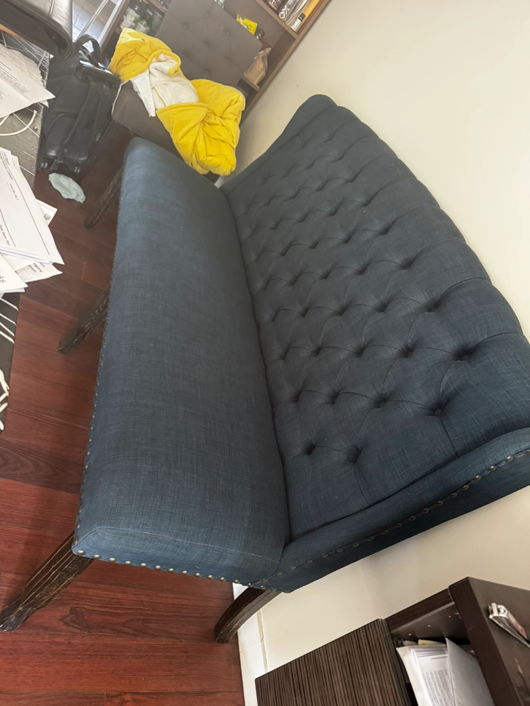 Elegant Dark Blue Tufted Dining Bench - photo 2