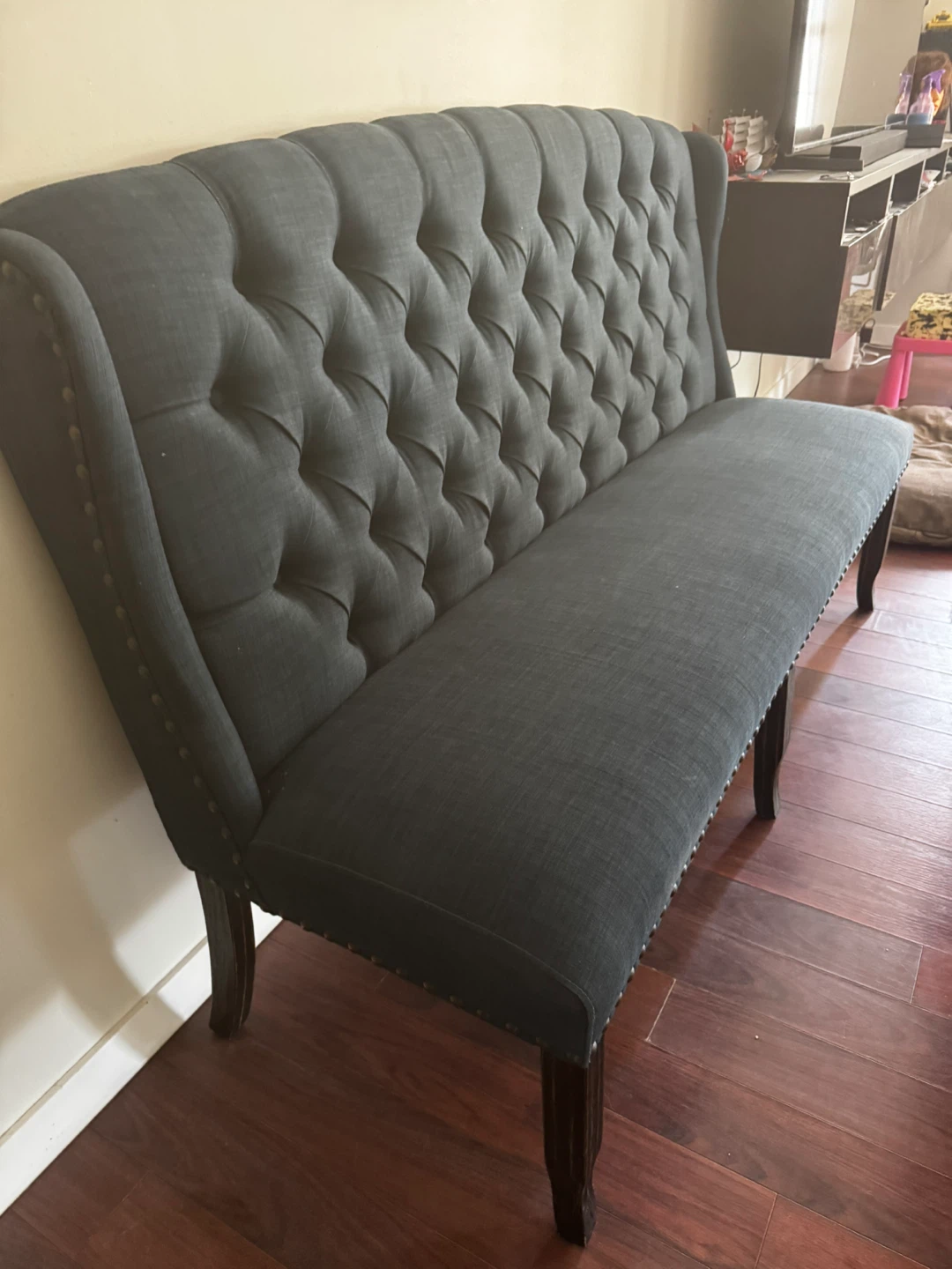 Elegant Dark Blue Tufted Dining Bench - photo 4