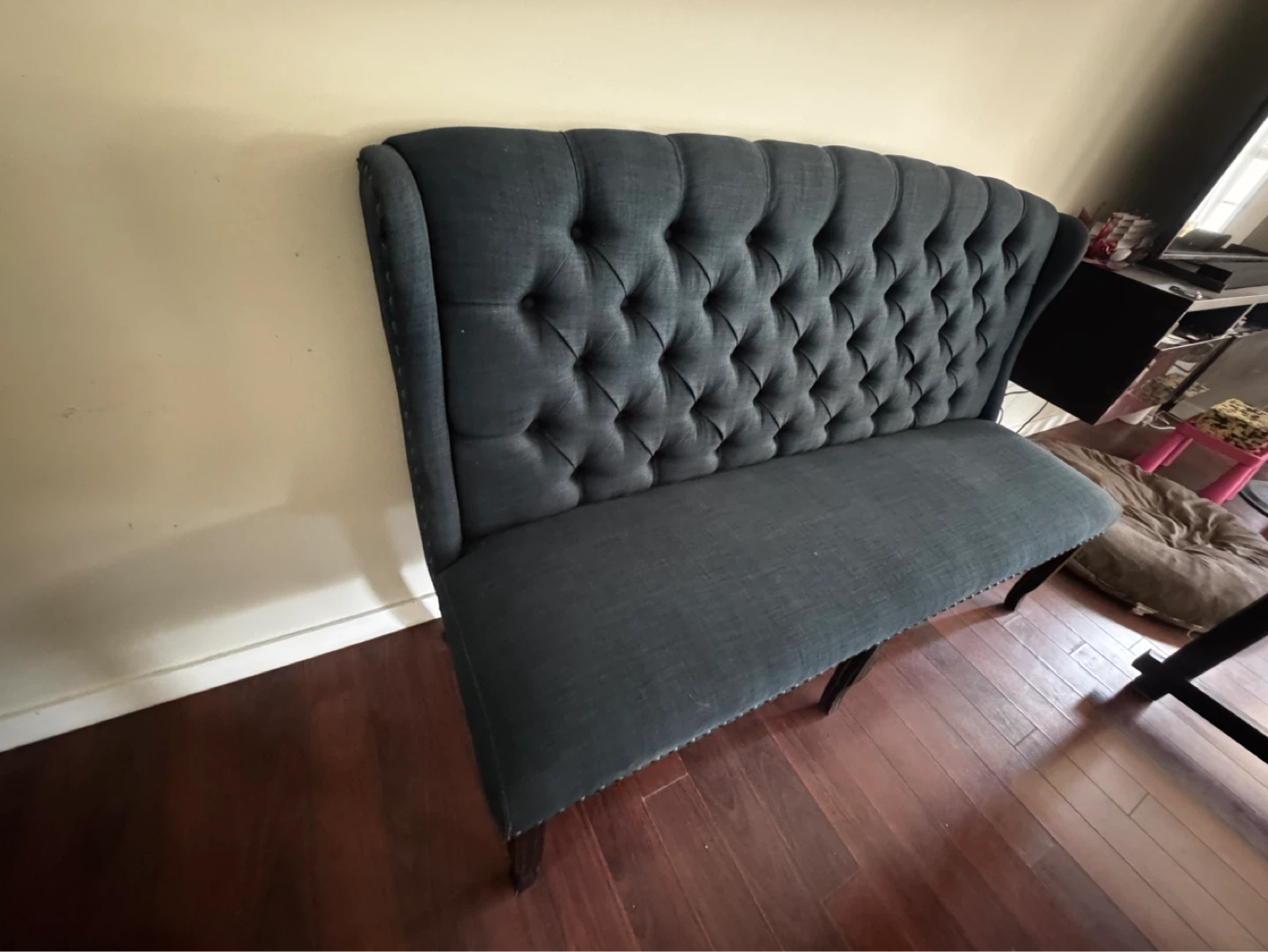 Elegant Dark Blue Tufted Dining Bench